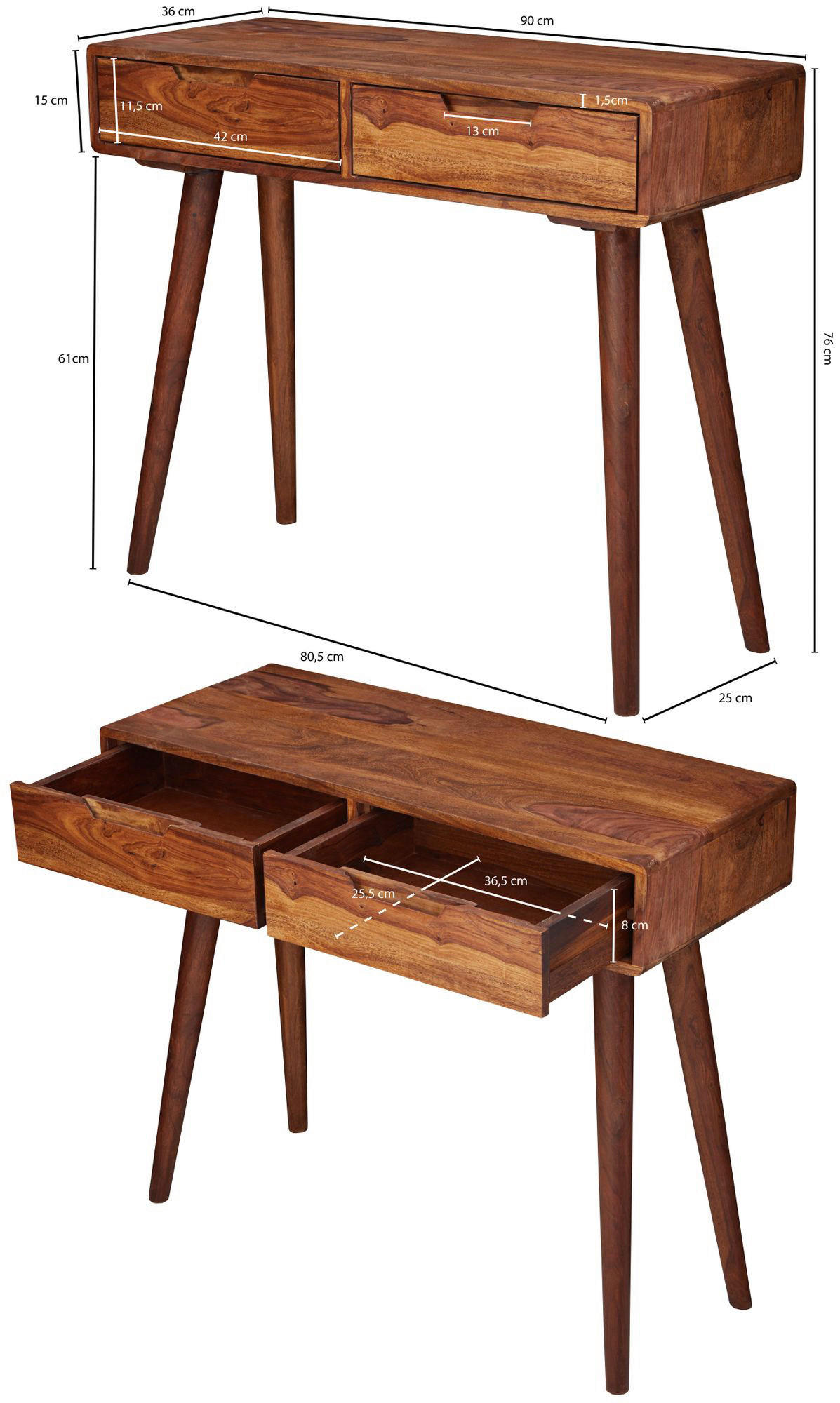 Konsolentisch natur Echtholz B/H/T: ca. 90x76x36 cm Konsolentisch - natur (90,00/76,00/36,00cm) - Wohnling