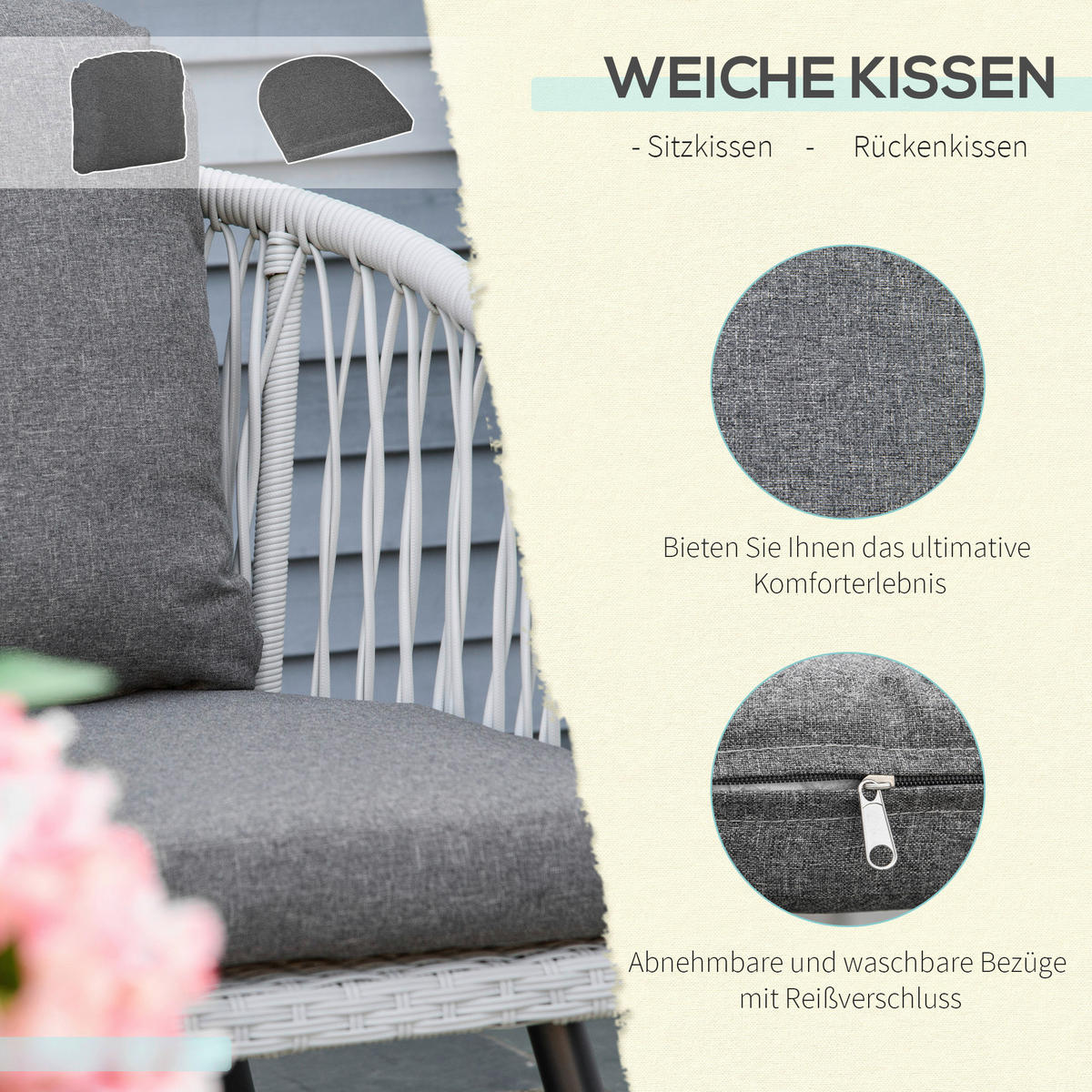 Outsunny Sitzgruppe grau Polyester B/H/L: ca. 70x174x76 cm Gartenmöbel-Set - grau (76,00/70,00/174,00cm) - Outsunny