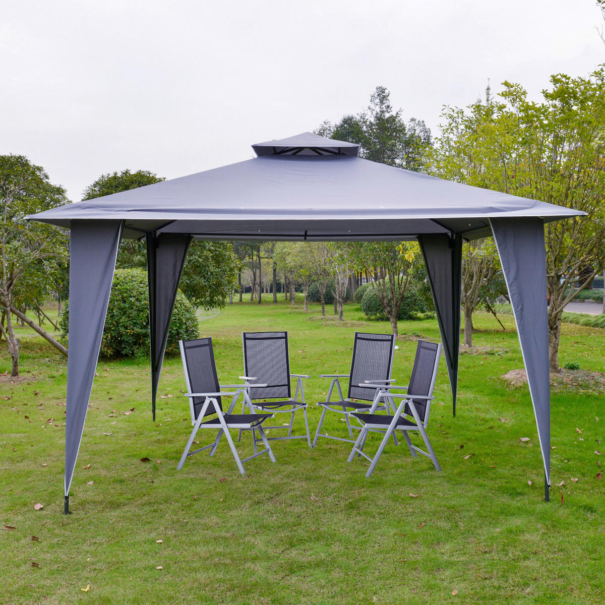 Outsunny Pavillon grau Metall B/H/L: ca. 345x268x345 cm Pavillon - grau (345,00/345,00/268,00cm) - Outsunny