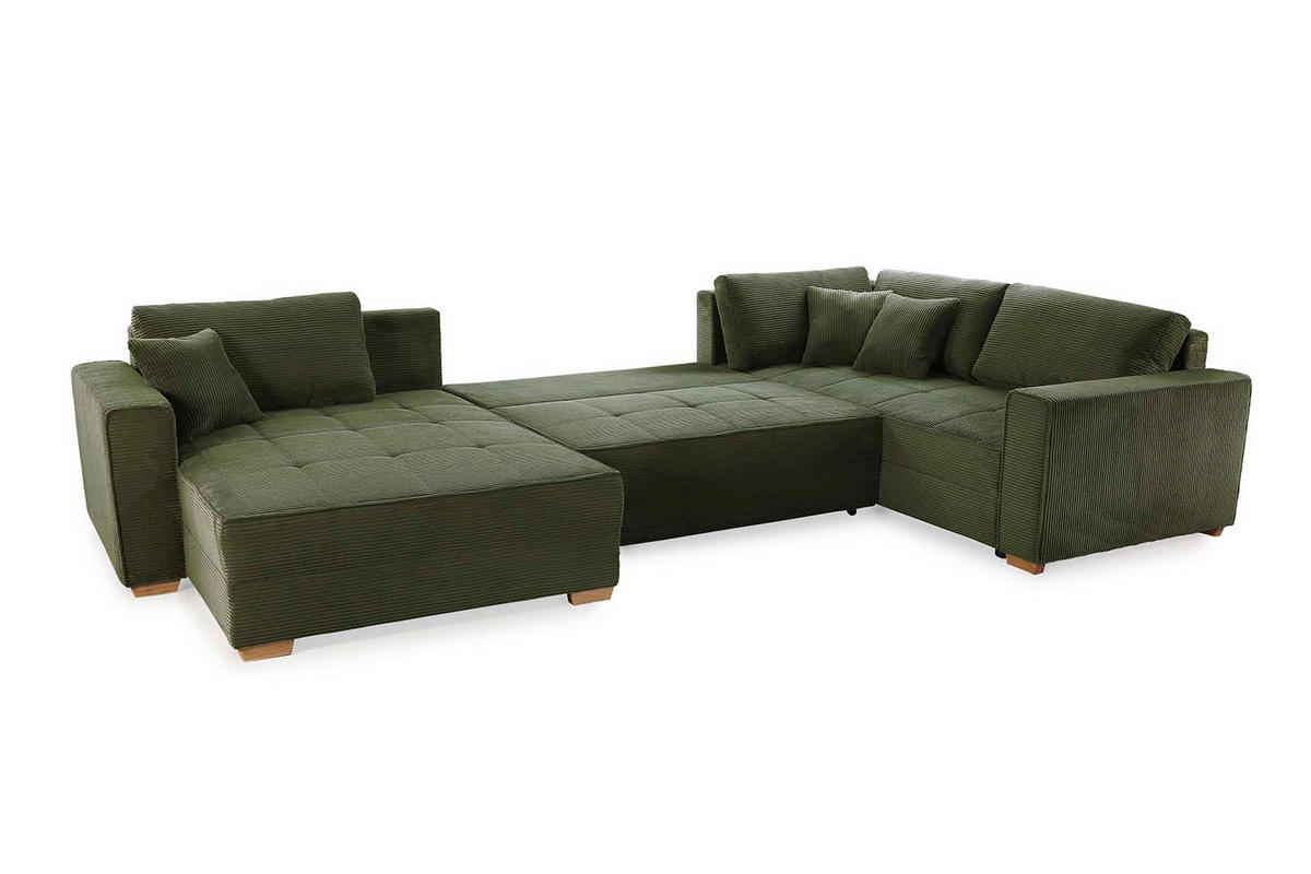 Wohnlandschaft grün Microfaser B/H/T: ca. 379x86x227 cm Brixen_Wohnlandschaft - Eiche/grün (379,00/86,00/227,00cm)