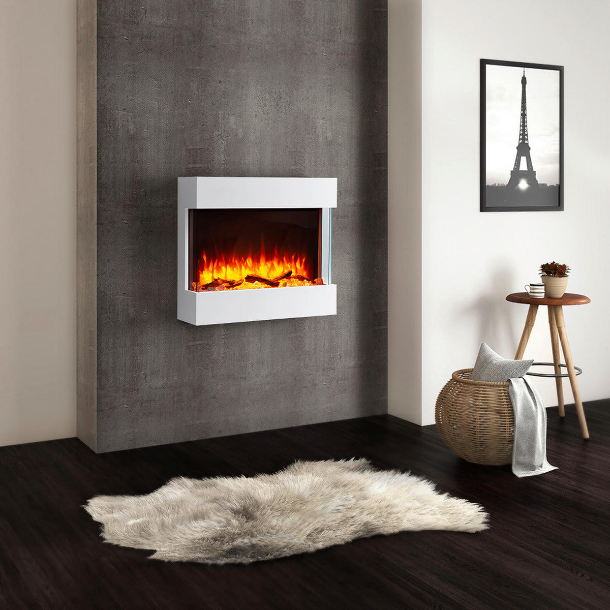 Balderia Wandkamin Elektrischer-Kamin Alva weiß MDF B/H/T: ca. 63,4x72,6x20 cm Elekt.-Kamin Alva EM279B - weiß (63,40/72,60/20,00cm) - Balderia