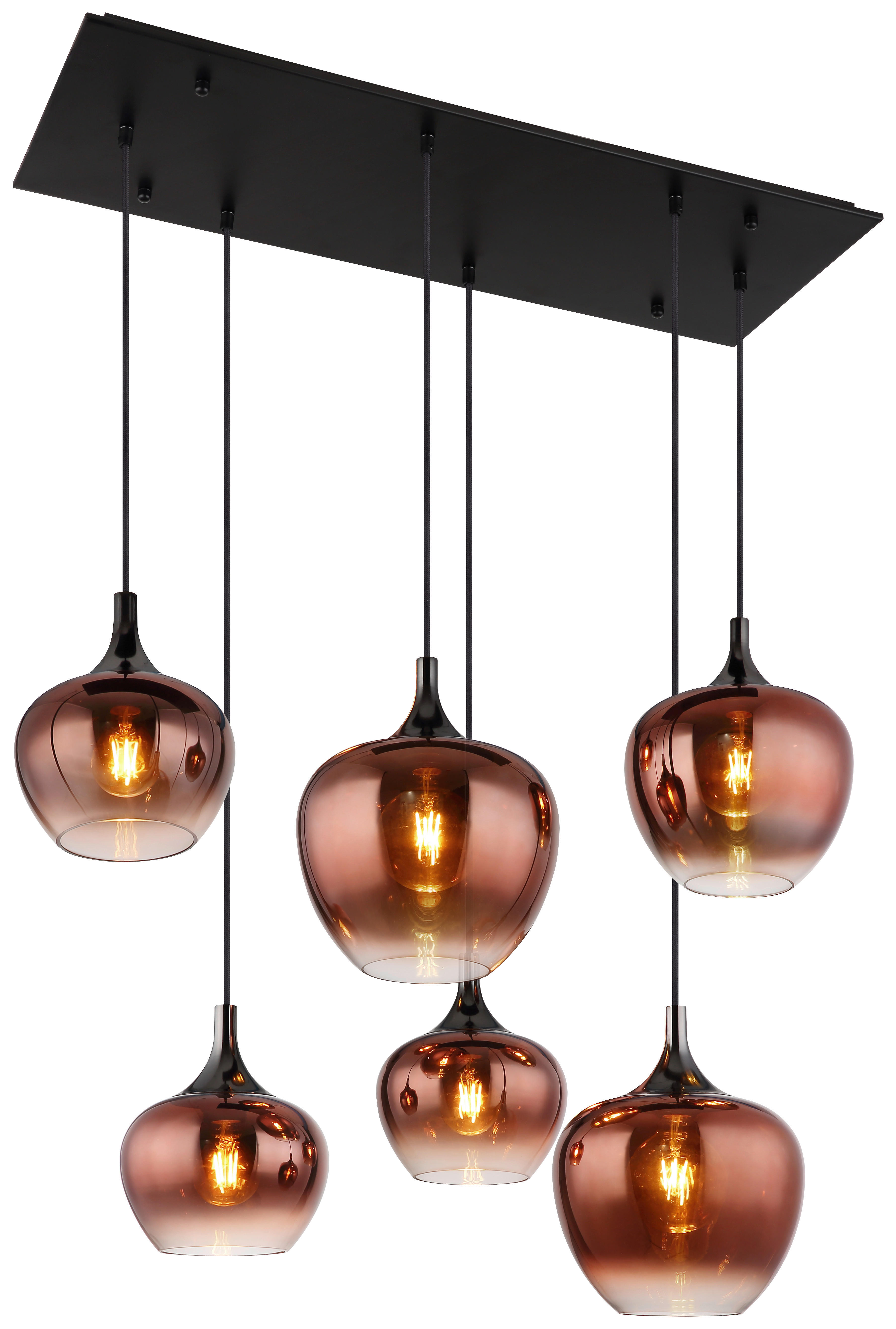 GLOBO Pendelleuchte schwarz Kupfer Glas Metall B/H/T: ca. 42x120x86 cm E27 6 Brennstellen MAXY - schwarz/Kupfer (42,00/120,00/86,00cm) - GLOBO