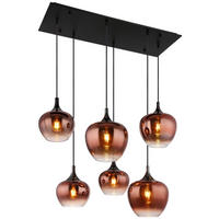 GLOBO Pendelleuchte schwarz Kupfer Glas Metall B/H/T: ca. 42x120x86 cm E27 6 Brennstellen MAXY - schwarz/Kupfer (42,00/120,00/86,00cm) - GLOBO