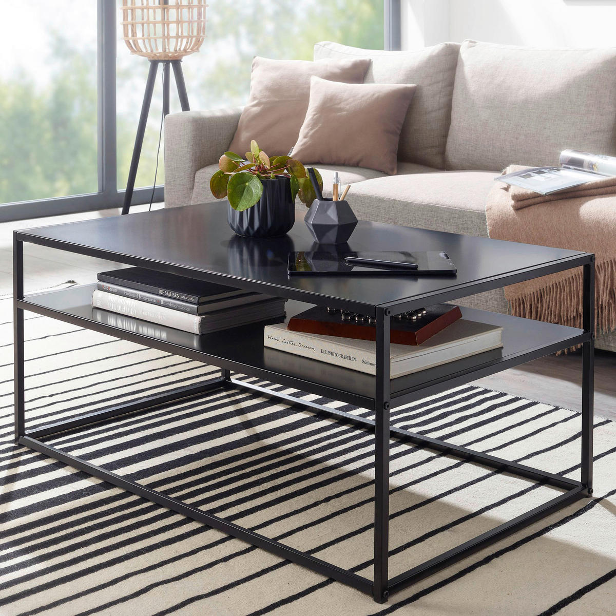 Couchtisch schwarz B/H/T: ca. 60x45x100 cm Couchtisch - schwarz (60,00/45,00/100,00cm) - Wohnling