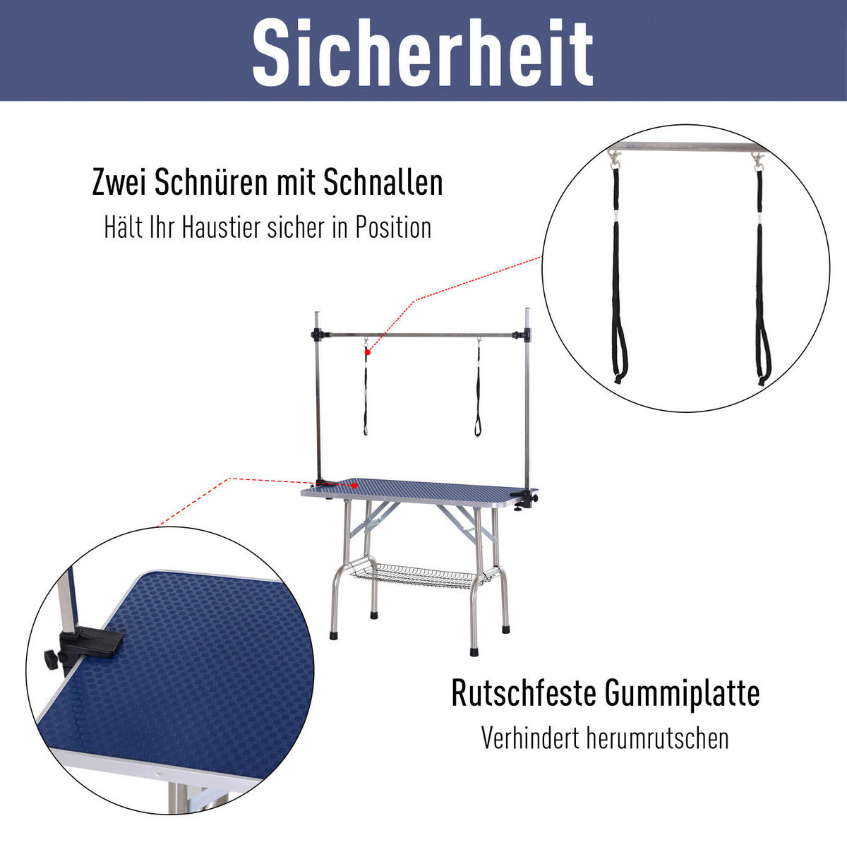 PawHut Hundetrimmtisch blau Gummi B/H/L: ca. 60x170x107 cm Hundetrimmtisch - blau (107,00/60,00/170,00cm) - PawHut