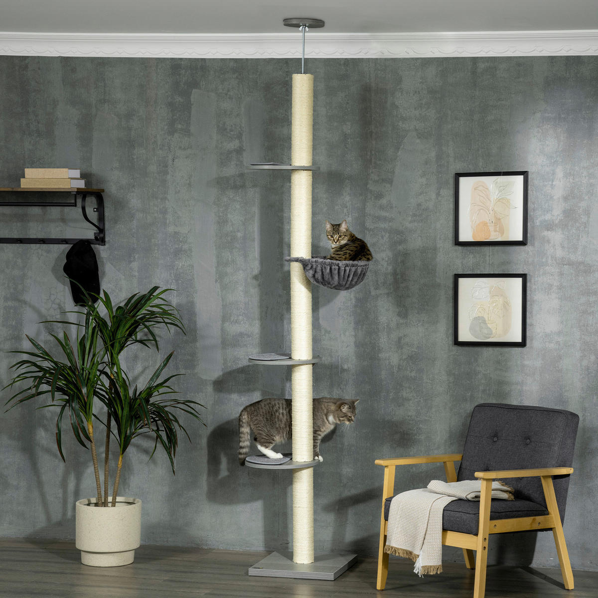 PawHut Kratzbaum grau Spanplatte B/H/L: ca. 40x40x250 cm Kratzbaum - cremeweiß/grau (250,00/40,00/40,00cm) - PawHut