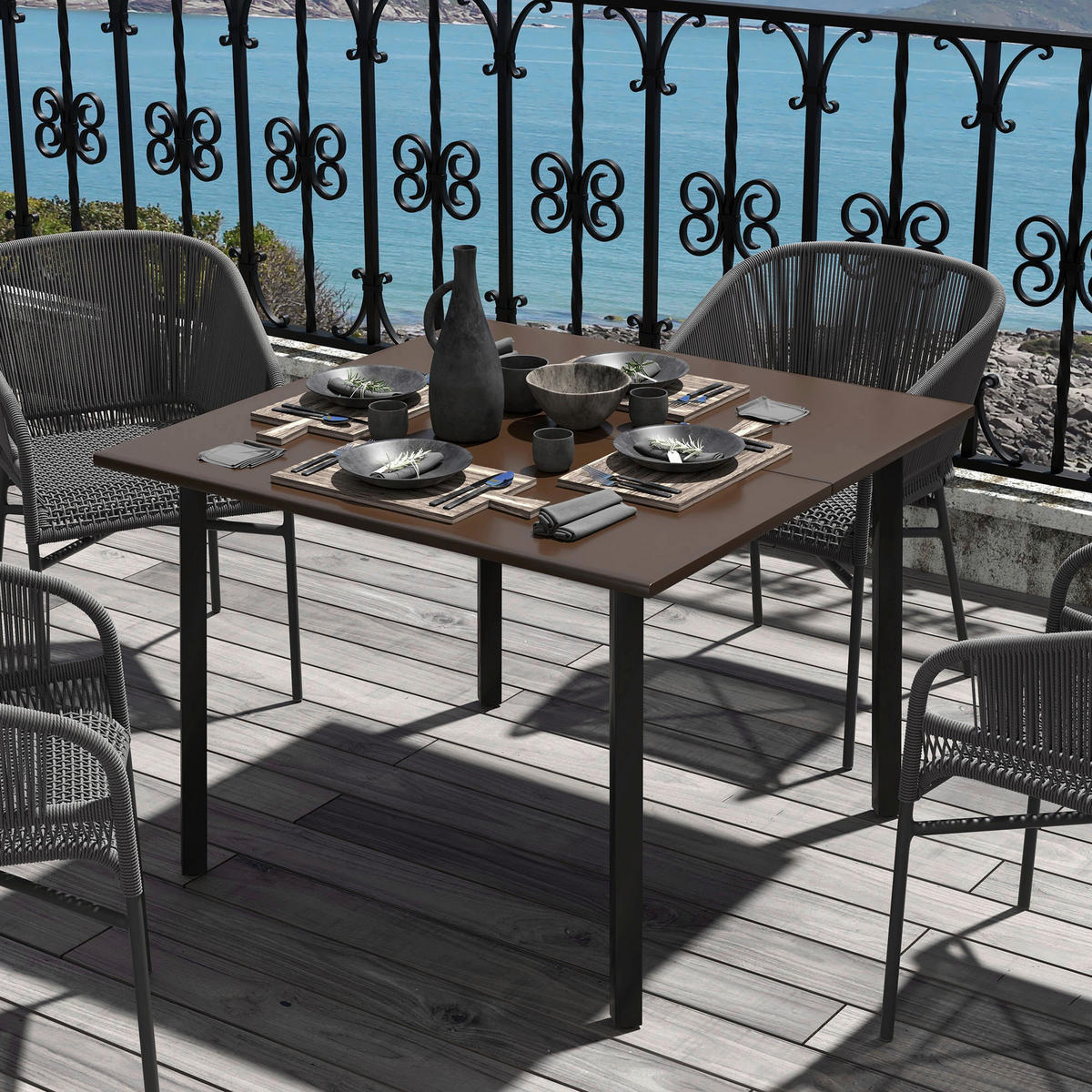 Outsunny Gartentisch braun Polypropylen B/H/L: ca. 100x100x72 cm Gartentisch - braun (72,00/100,00/100,00cm) - Outsunny
