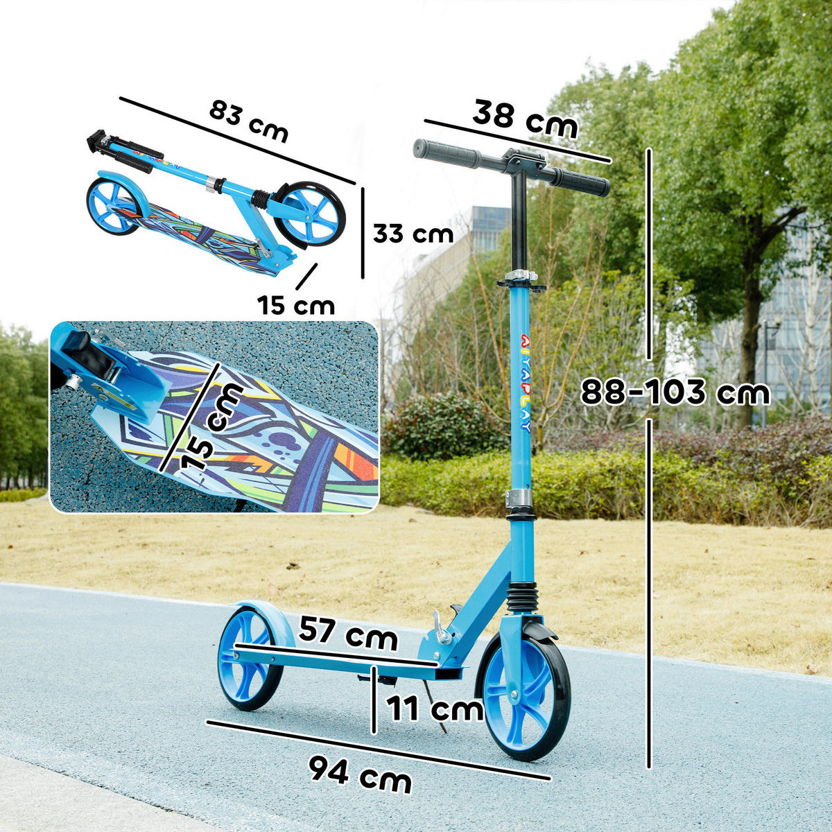 AIYAPLAY Kinderscooter blau B/H/L: ca. 38x103x94 cm Kinderscooter - blau (94,00/38,00/103,00cm) - AIYAPLAY