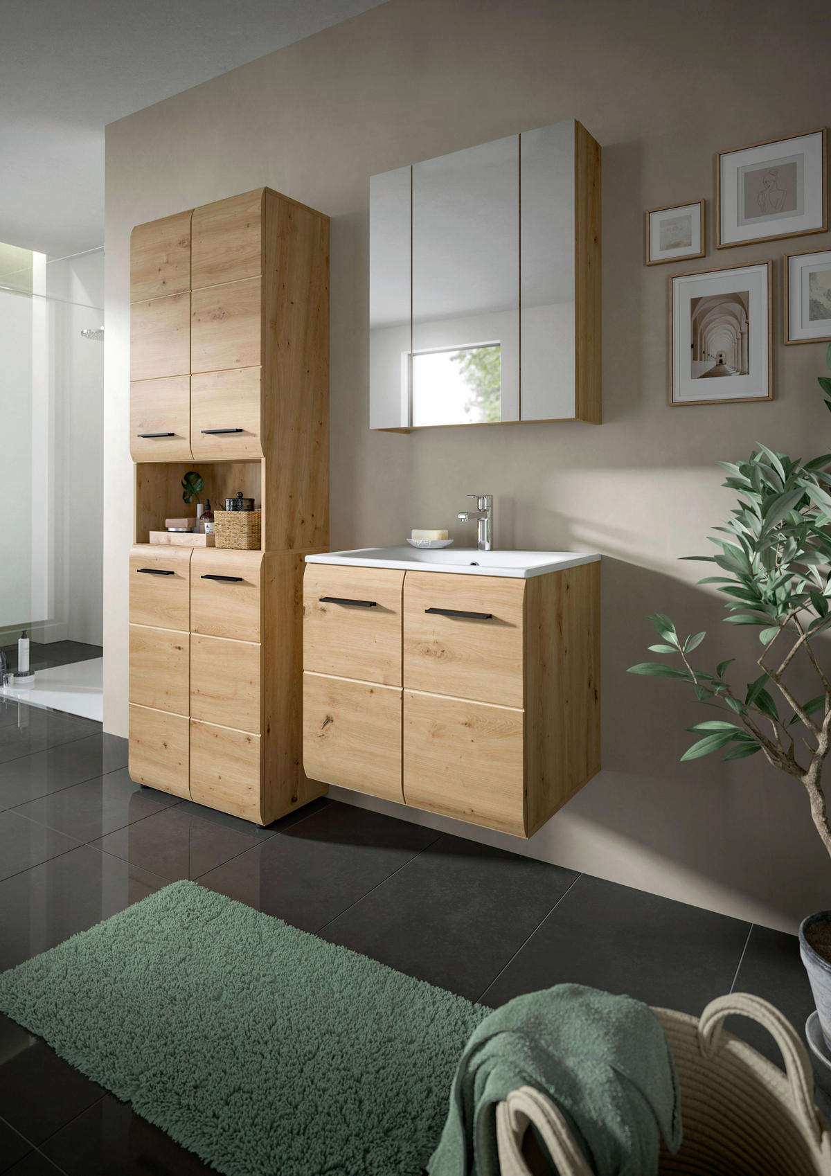 Badezimmer-Set Ice Artisan Oak Nachbildung B/H/T: ca. 135x185x46 cm Ice - (135,00/185,00/46,00cm) - xonox.home