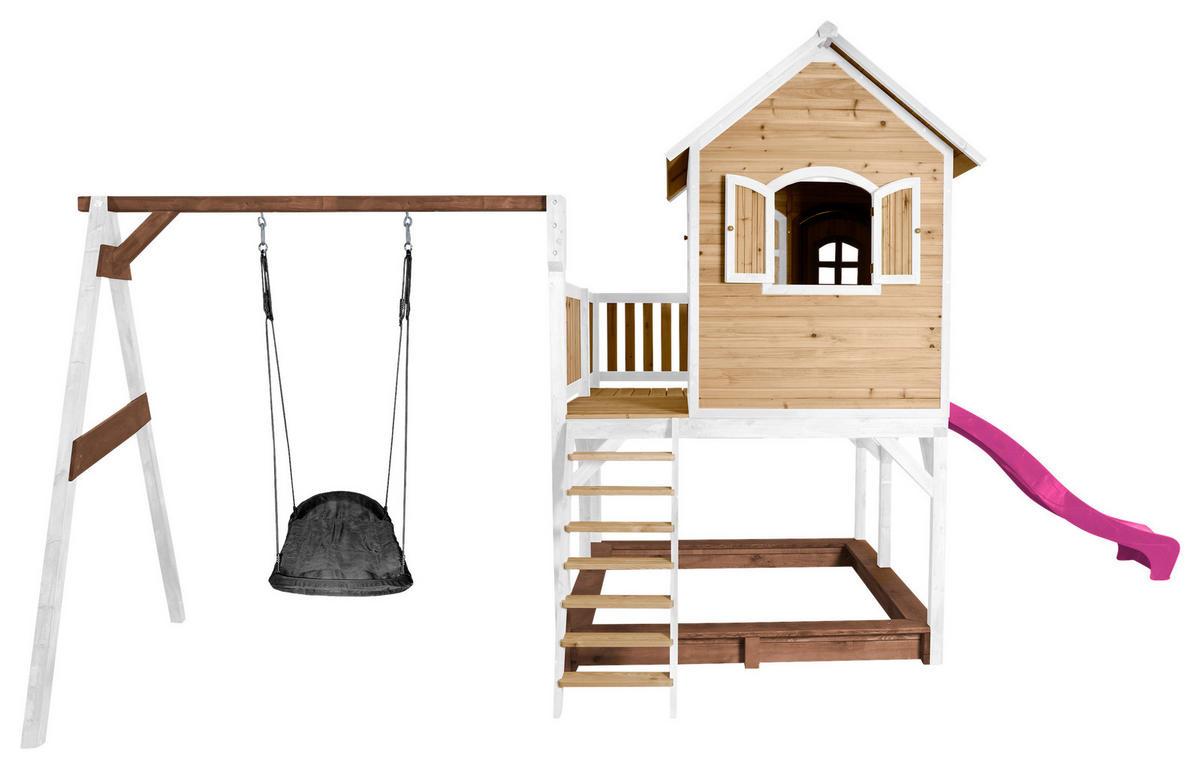 AXI Spielhaus Liam braun B/H/L: ca. 613x291x277 cm Liam - braun/lila (277,00/613,00/291,00cm) - AXI