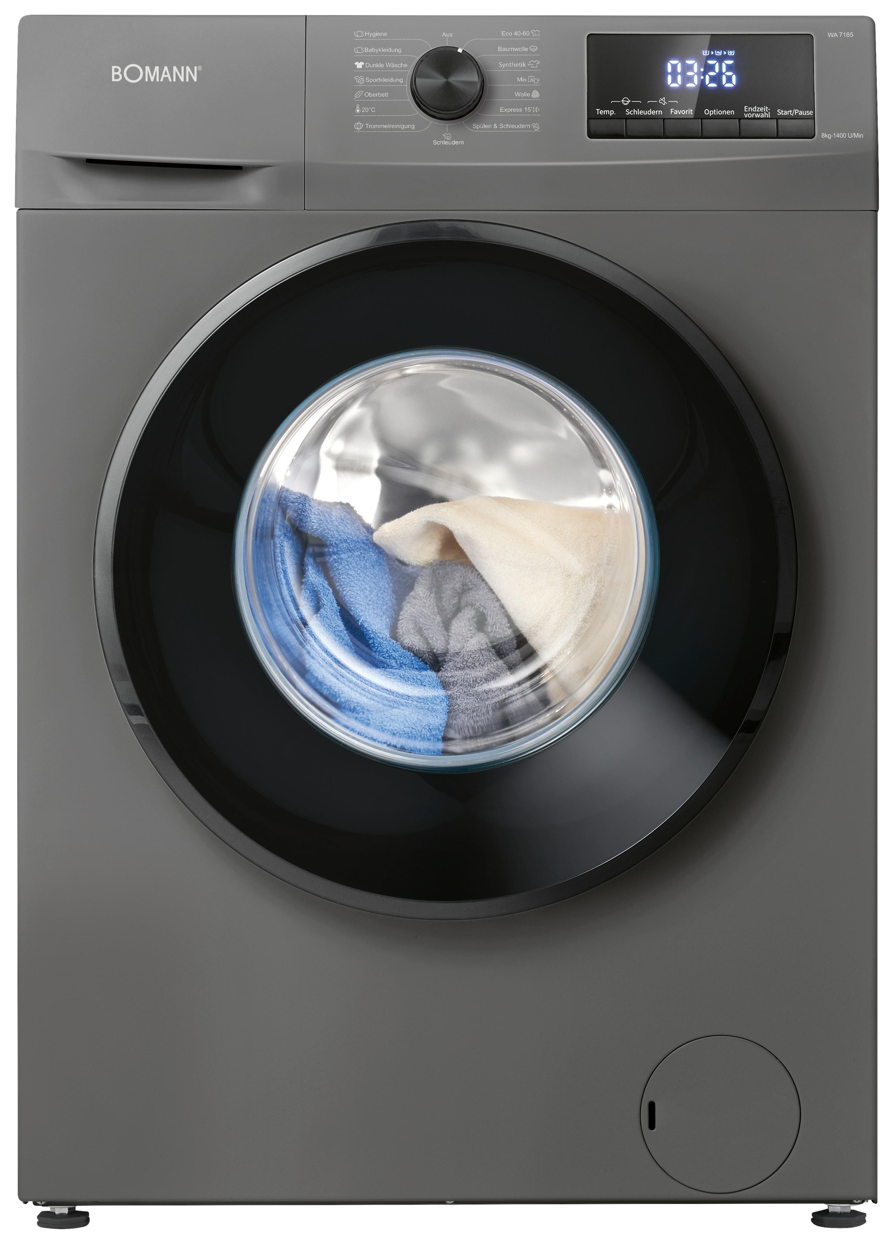 Bomann Waschmaschine WA 7185 T schwarz B/H/T: ca. 60x85x54 cm ca. 8 kg Waschmaschine WA 7185 T - schwarz/titanfarbig (60,00/85,00/54,00cm) - Bomann