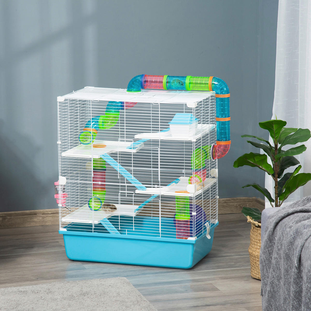 PawHut Kleintierkäfig hellblau Stahl B/H/L: ca. 36x69x59 cm Kleintierkäfig - hellblau/weiß (59,00/36,00/69,00cm) - PawHut