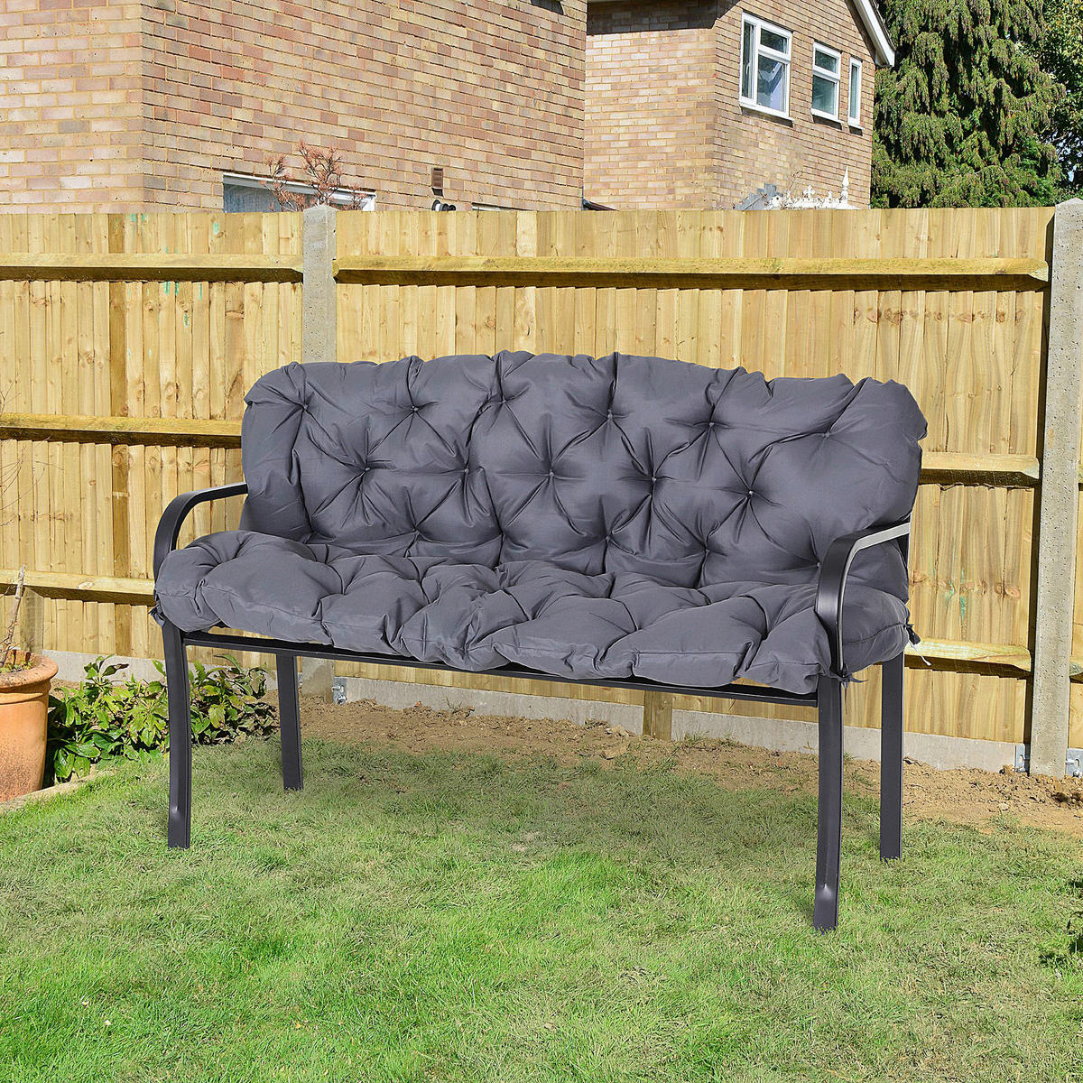 Outsunny Bankauflage dunkelgrau Baumwolle B/H/L: ca. 150x8x98 cm Bankauflage - dunkelgrau (98,00/150,00/8,00cm) - Outsunny
