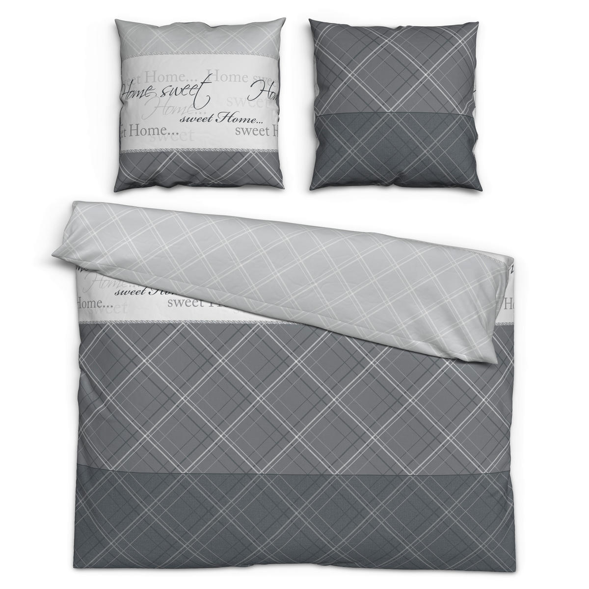 Baumwoll Bettwäsche Renforce Bettwäsche_Renforce Home_sweet - grau (200,00/200,00cm)