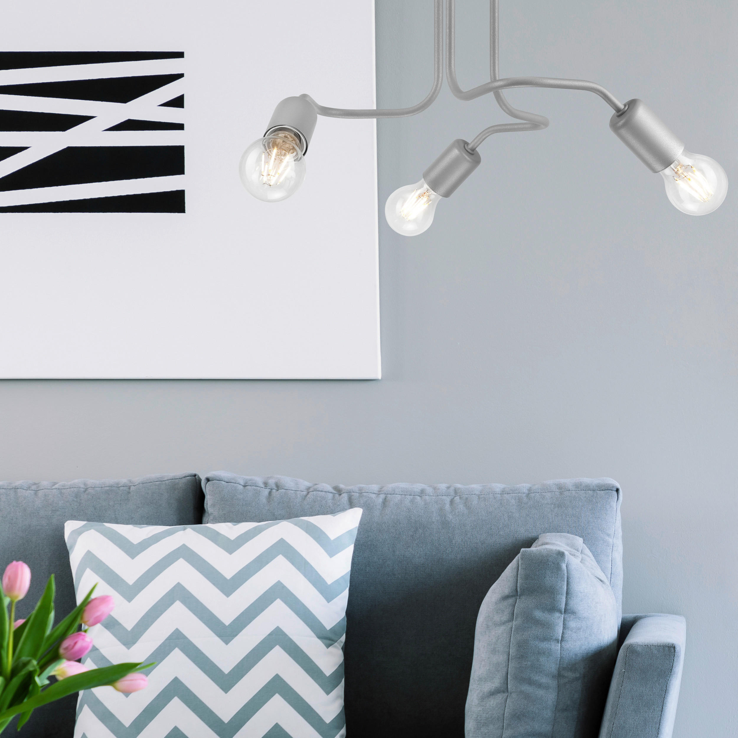 Thumbnail - Lamkur Deckenleuchte silber Stahl B/H/L: ca. 34x38x38 cm 3 Brennstellen