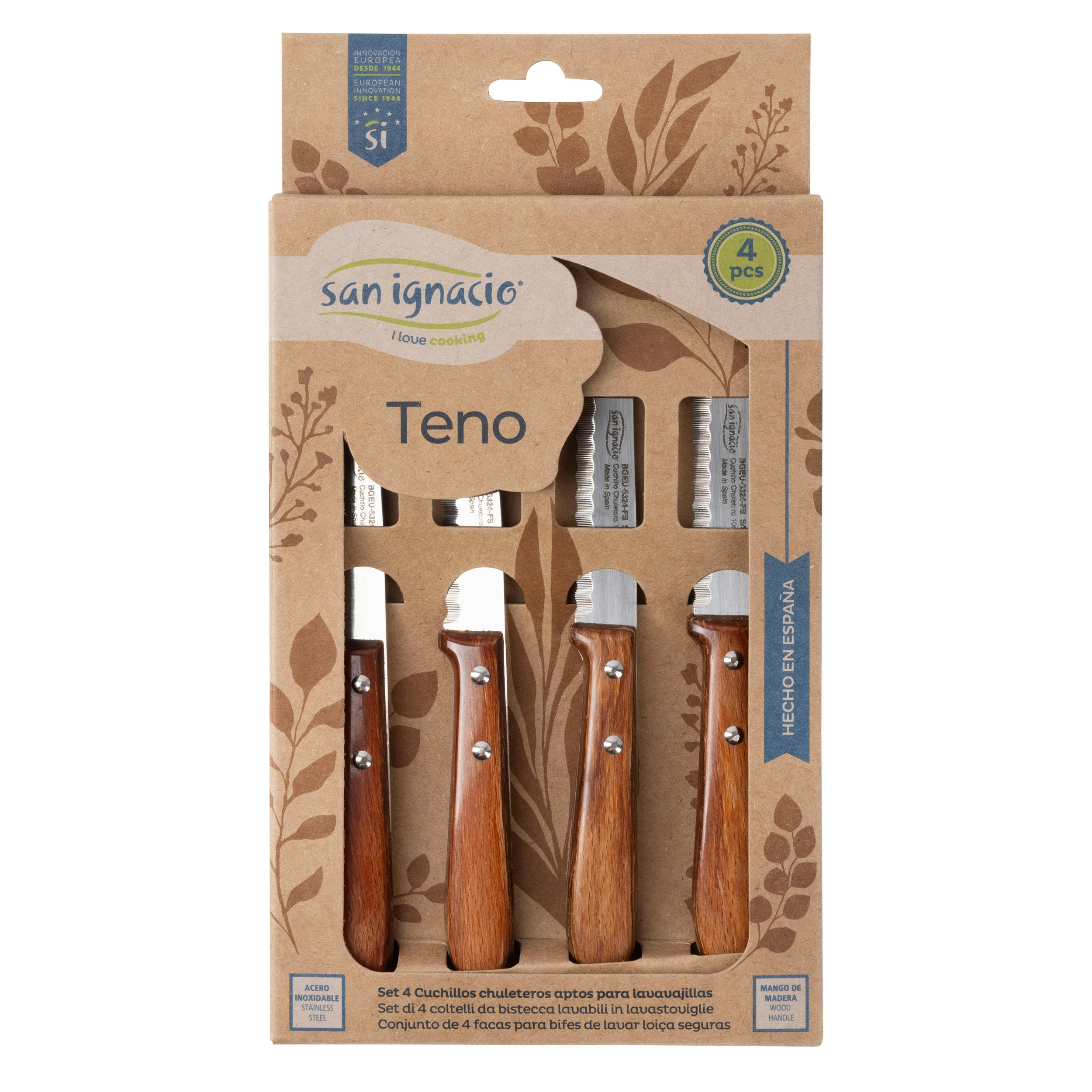 SAN IGNACIO Steakmesser TENO silber Holz 4 tlg. TENO - silber (2,00/26,50/14,50cm) - SAN IGNACIO