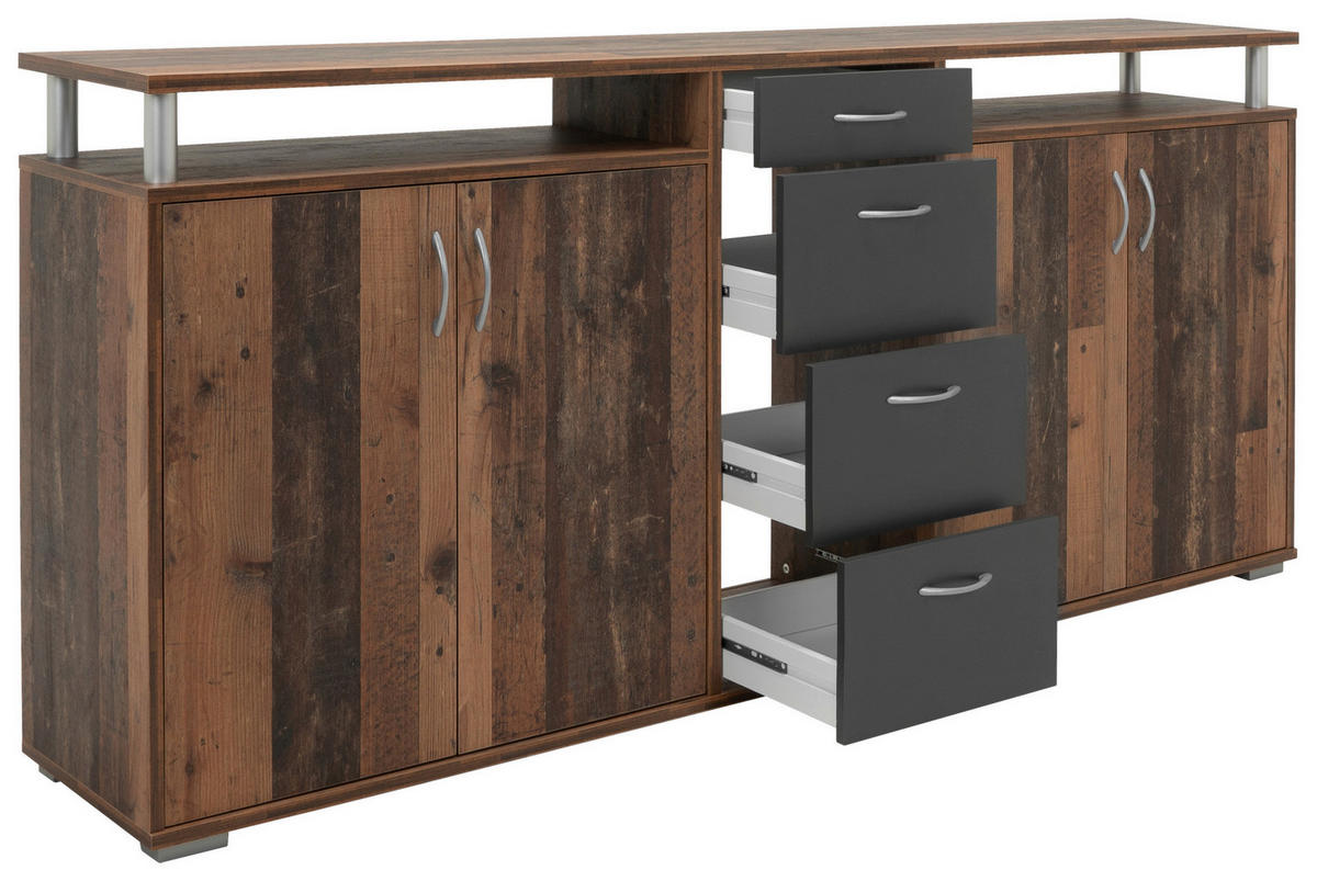 Sideboard Maximo Old Wood Nachbildung anthrazit B/H/T: ca. 208x94x38 cm Maximo - anthrazit (208,00/94,00/38,00cm)