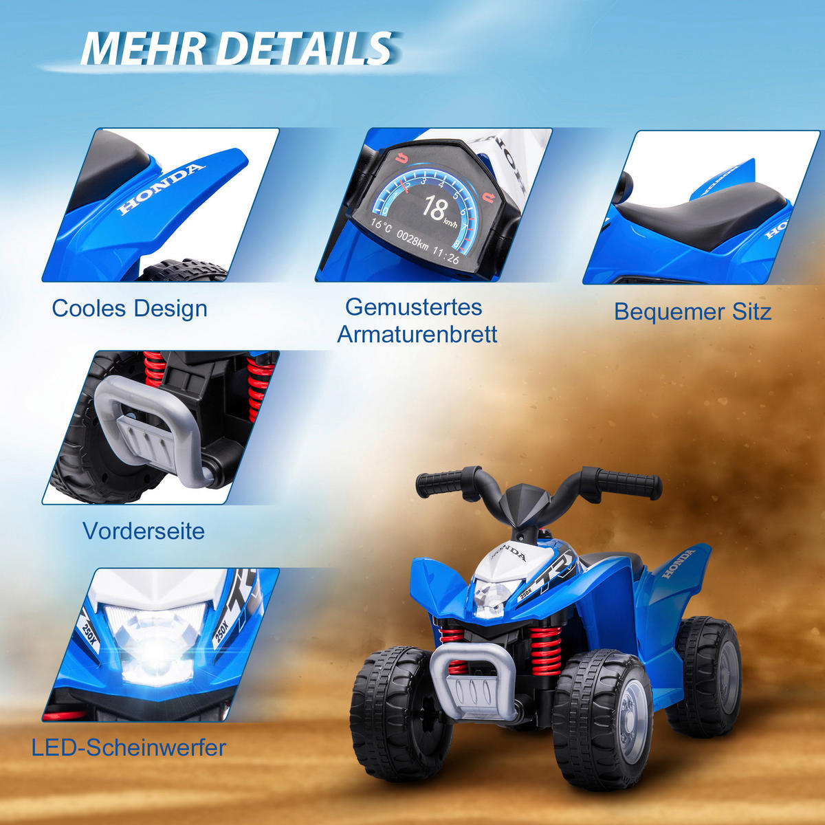 AIYAPLAY Kinderquad blau B/H/L: ca. 38,5x43,5x65,5 cm Kinderquad - blau (65,50/38,50/43,50cm) - AIYAPLAY