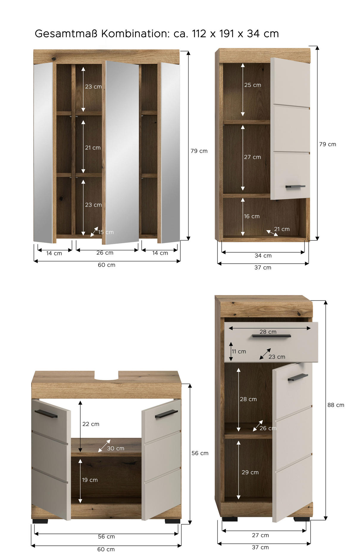 Badezimmer-Set Scout Evoke Oak Nachbildung Kaschmirgrau Nachbildung B/H/T: ca. 112x191x34 cm Scout - Kaschmirgrau (112,00/191,00/34,00cm) - xonox.home