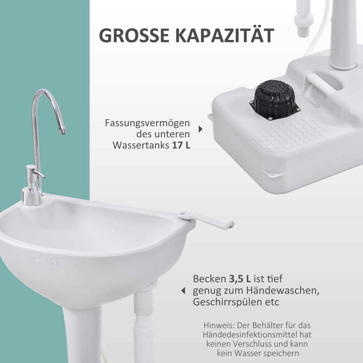 Outsunny Campingartikel B/H/L: ca. 33,5x51x103 cm Camping_Waschbecken - hellgrau (103,00/33,50/51,00cm) - Outsunny