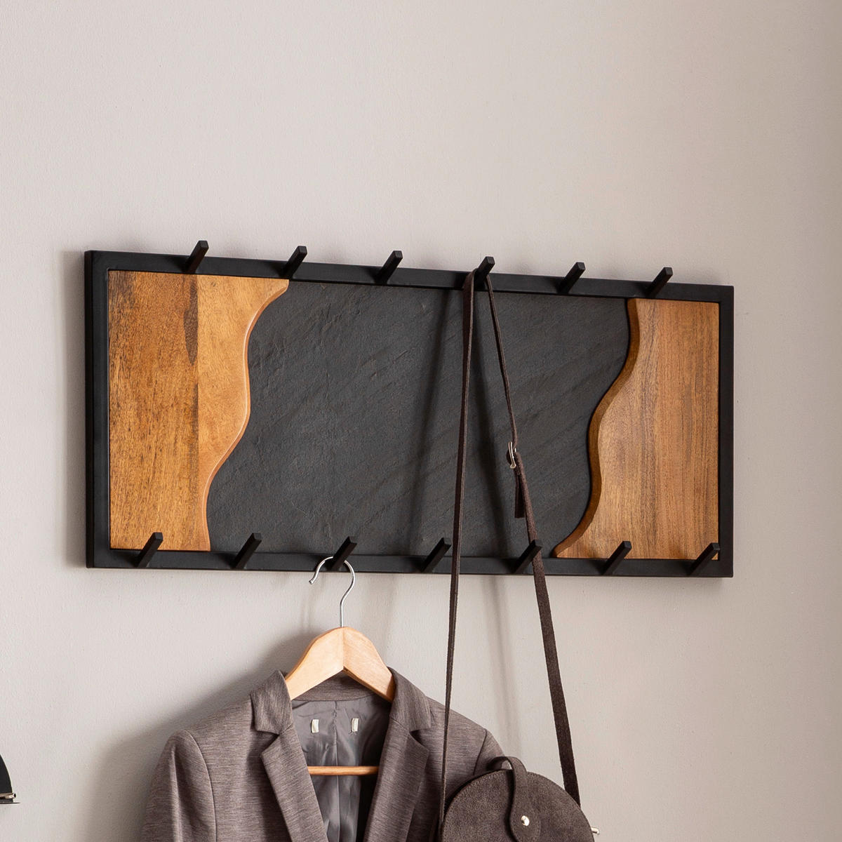 Wandgarderobe schwarz B/H/T: ca. 80x36x6 cm Wandgarderobe - schwarz (80,00/36,00/6,00cm) - Wohnling