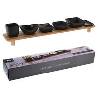 Excellent Houseware Servierset 7-teilig schwarz Keramik B/H/T: ca. 50x8x8 cm Servierset_7tlg. - natur/schwarz (50,00/8,00/8,00cm) - Excellent Houseware