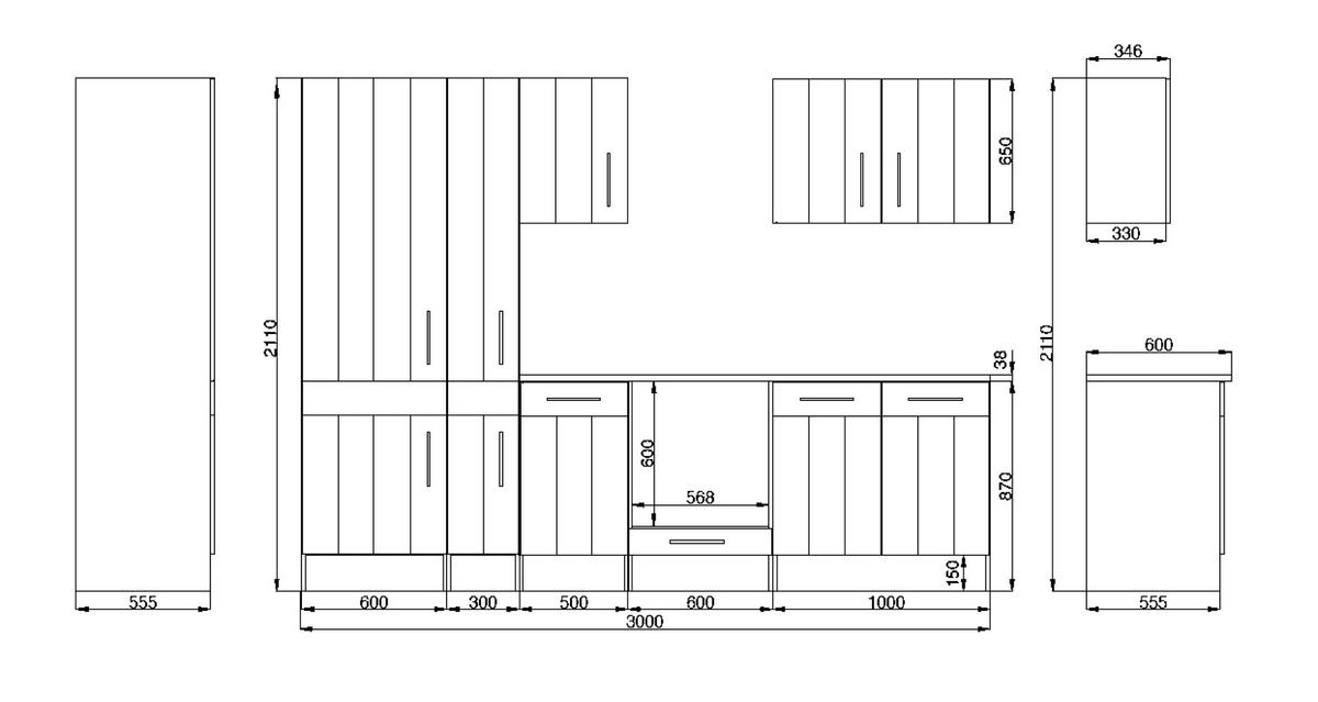 Respekta Küchenblock Premium weiß matt B/H/T: ca. 300x211x60 cm Premium - weiß (300,00/211,00/60,00cm) - Respekta