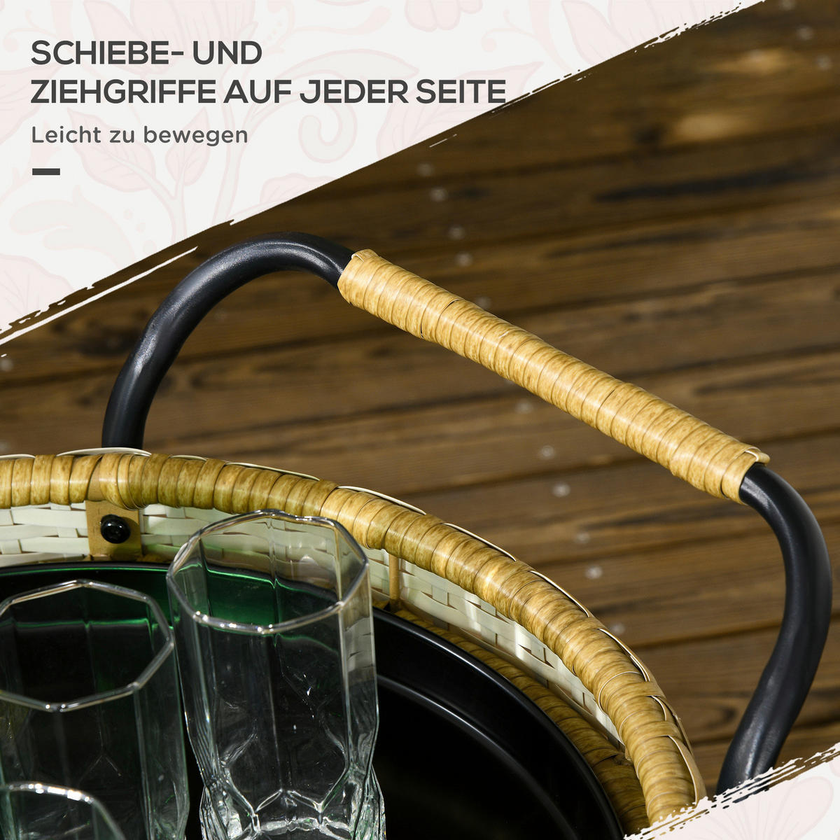 Outsunny Servierwagen gelb Edelstahl B/H/L: ca. 50x50x66 cm Rattan_Serving_Cart - gelb (66,00/50,00/50,00cm) - Outsunny