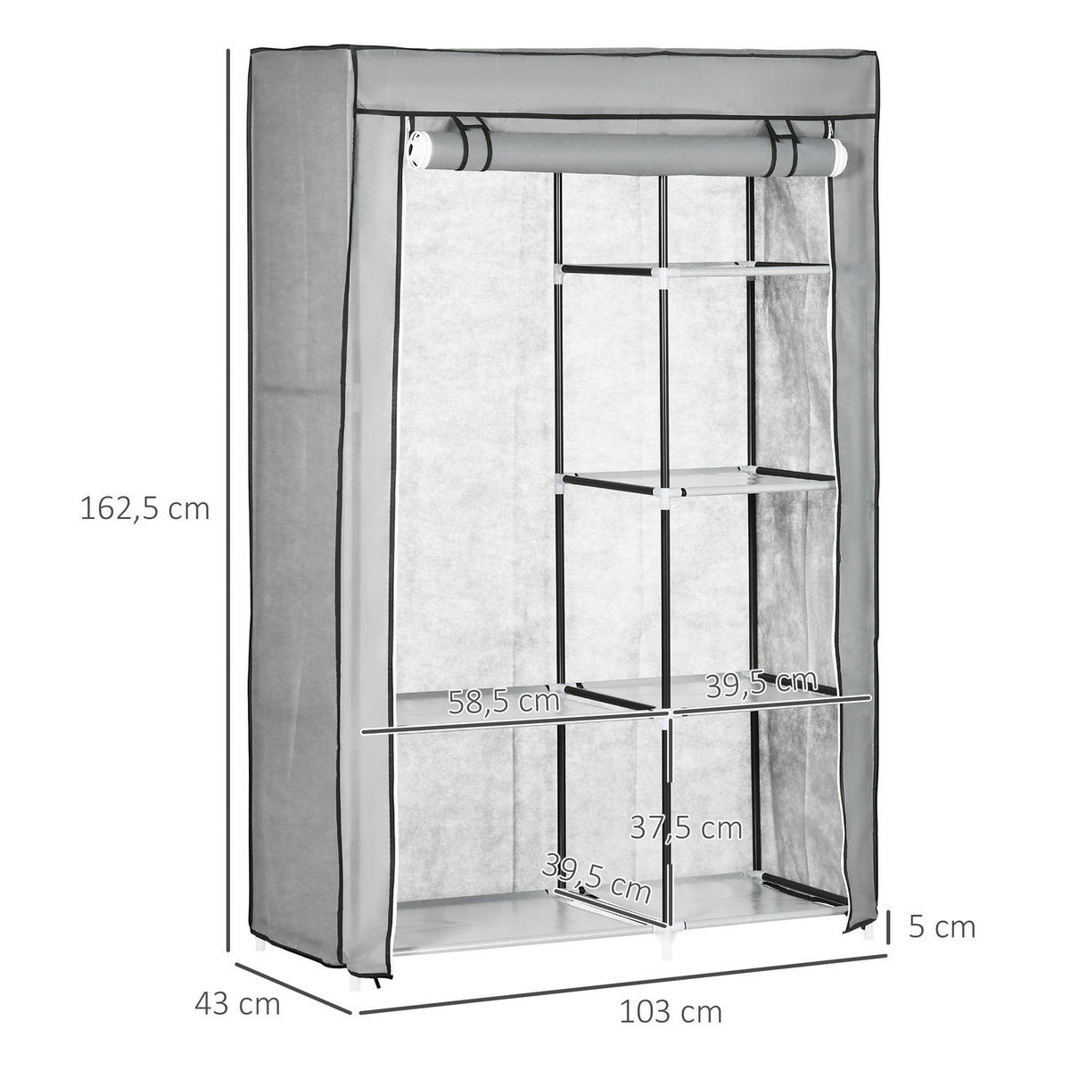 HOMCOM Kleiderschrank grau Polypropylen B/H/L: ca. 43x103x162,5 cm Stoffschrank - grau (162,50/43,00/103,00cm) - HOMCOM