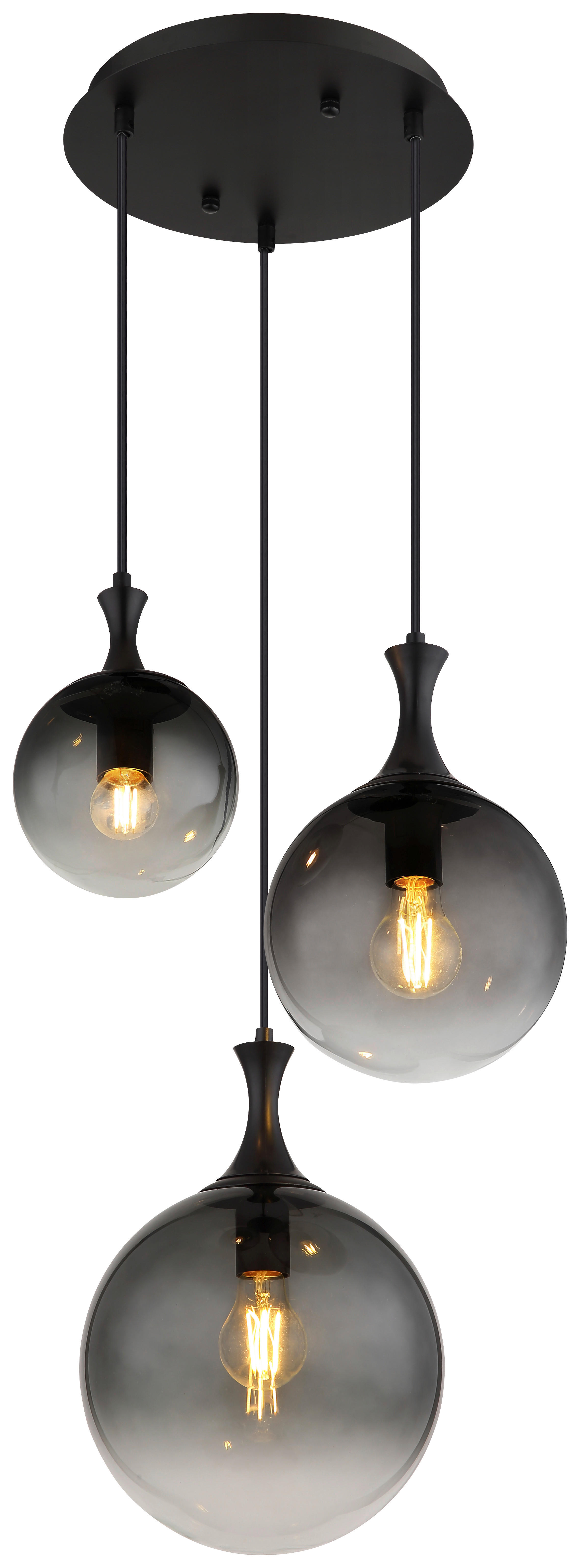 GLOBO LED Pendelleuchte Rauch mattschwarz Glas Kunststoff Metall H/D: ca. 141,5x39 cm 3.0 Brennstellen DALTON - mattschwarz/Rauch (39,00/141,50cm) - GLOBO