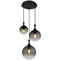 GLOBO LED Pendelleuchte Rauch mattschwarz Glas Kunststoff Metall H/D: ca. 141,5x39 cm 3.0 Brennstellen DALTON - mattschwarz/Rauch (39,00/141,50cm) - GLOBO