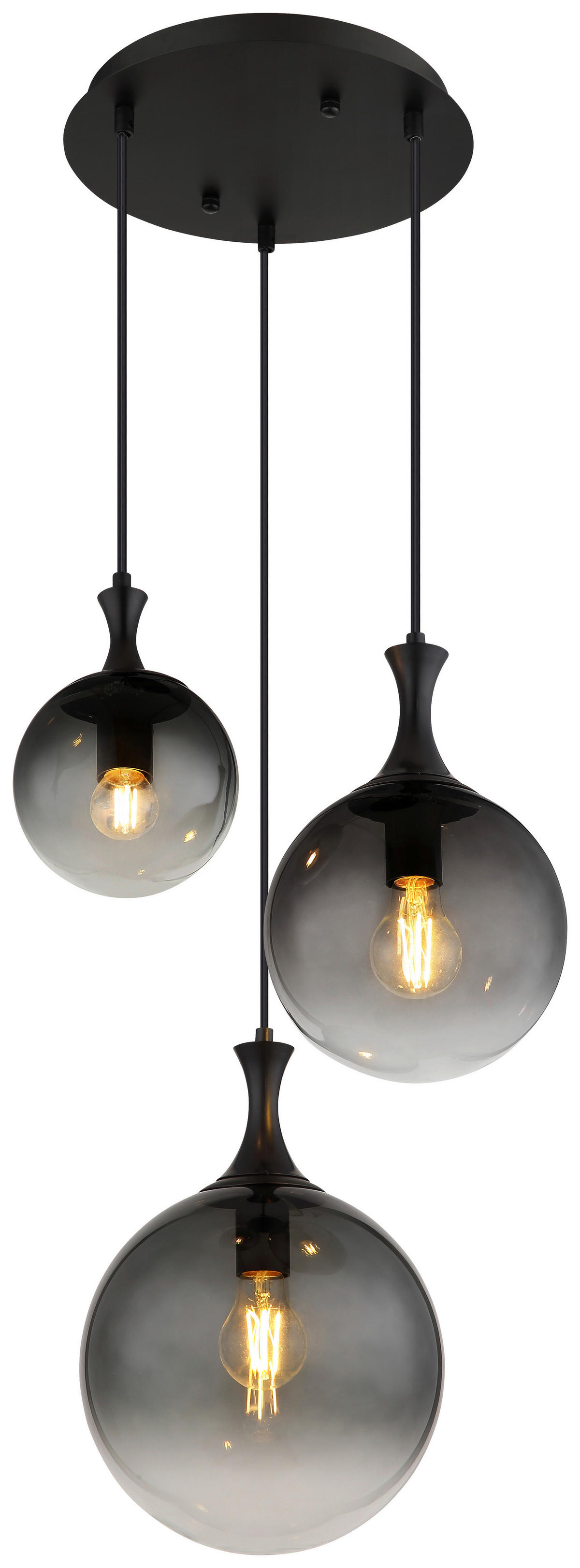 GLOBO LED Pendelleuchte Rauch mattschwarz Glas Kunststoff Metall H/D: ca. 141,5x39 cm 3.0 Brennstellen DALTON - mattschwarz/Rauch (39,00/141,50cm) - GLOBO
