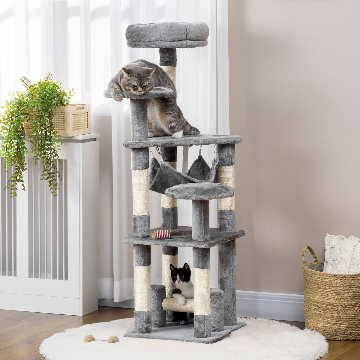 PawHut Katzen-Zubehör grau Edelstahl B/H/L: ca. 40x40x132 cm Katzenbaum - grau (132,00/40,00/40,00cm) - PawHut
