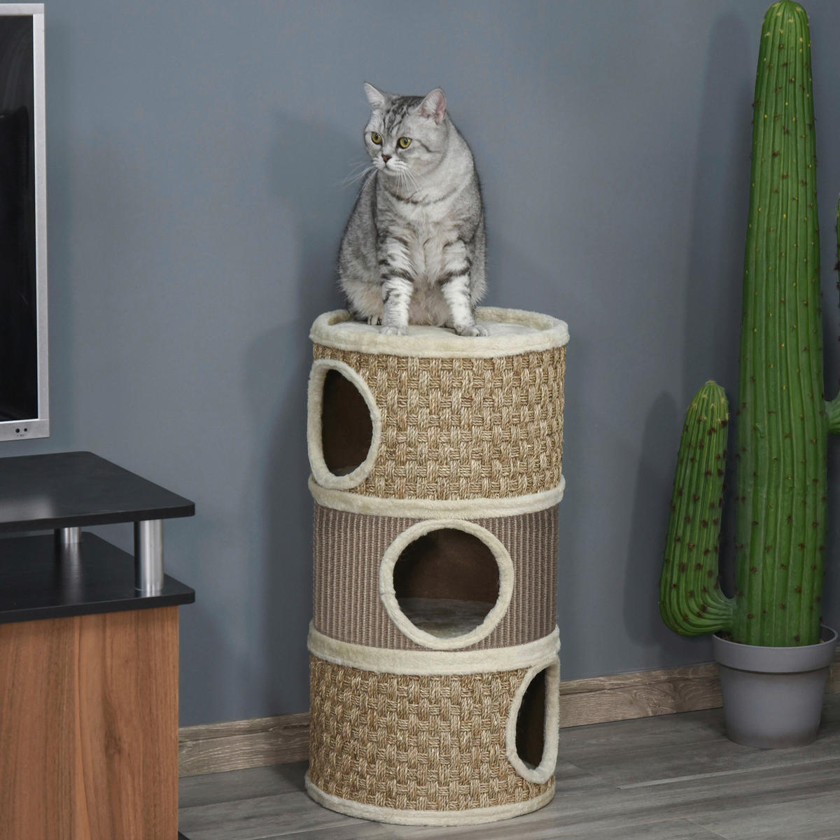 PawHut Tier-Zubehör braun Edelstahl B/H/L: ca. 37,5x37,5x70 cm Kratztonne - braun (70,00/37,50/37,50cm) - PawHut