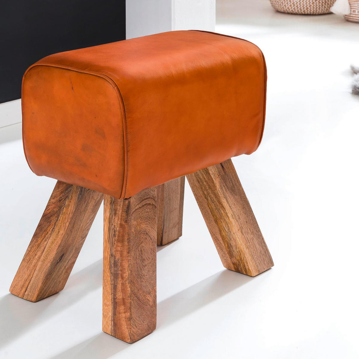 Wohnling Sitzbank braun natur Leder Echtholz Sitzbank - braun/natur - Wohnling