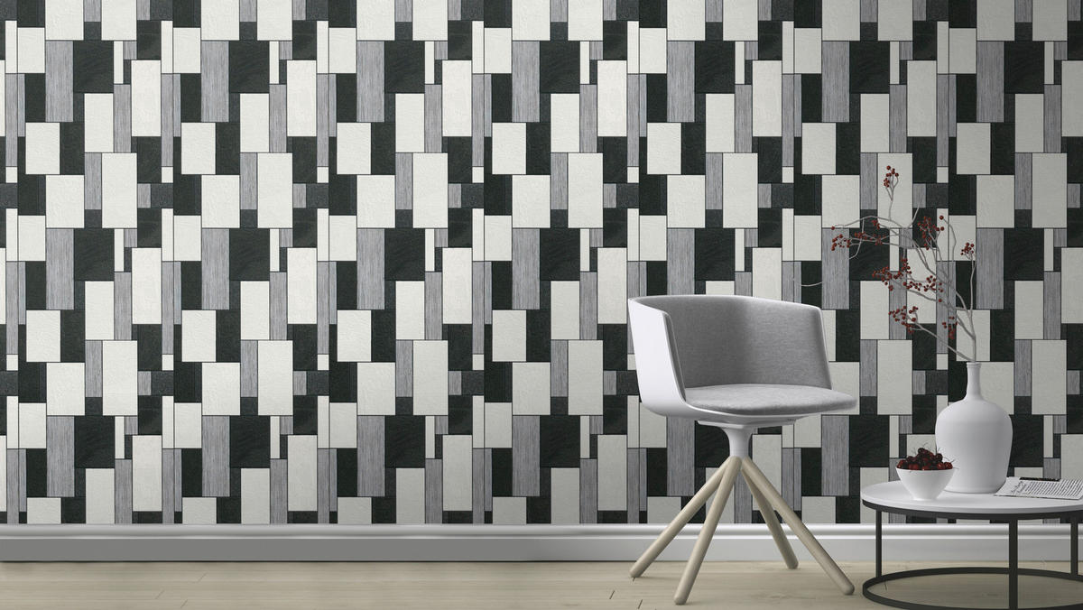 Rasch Vliestapete Grafik schwarz weiß B/L: ca. 53x1005 cm Vliestapete_455427 - weiß/schwarz (53,00/1005,00cm) - Rasch