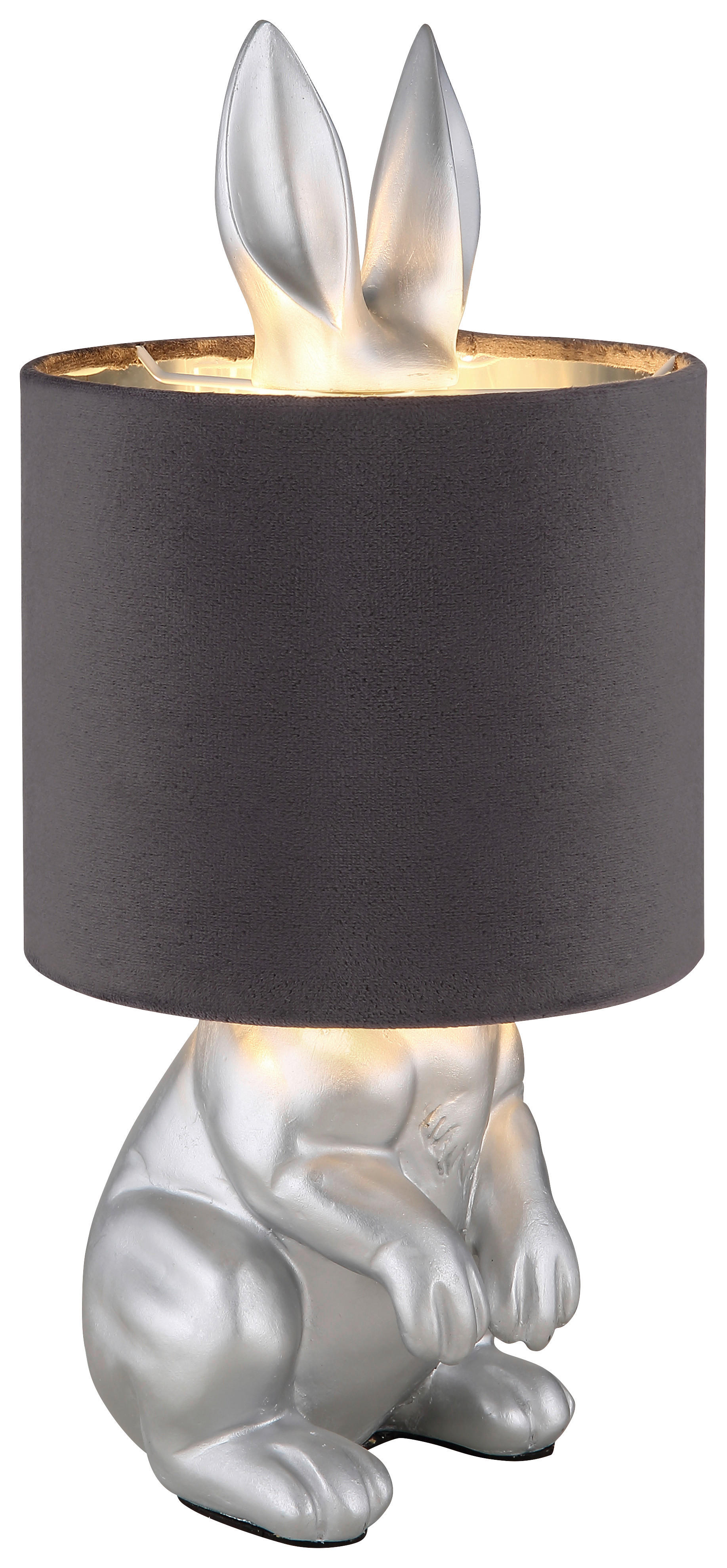 GLOBO Tischleuchte silber grau Kunststoff Samt H/D: ca. 41x18 cm E27 1 Brennstellen RABBIT - silber/grau (18,00/41,00cm) - GLOBO