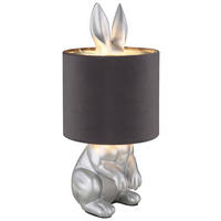 GLOBO Tischleuchte silber grau Kunststoff Samt H/D: ca. 41x18 cm E27 1 Brennstellen RABBIT - silber/grau (18,00/41,00cm) - GLOBO