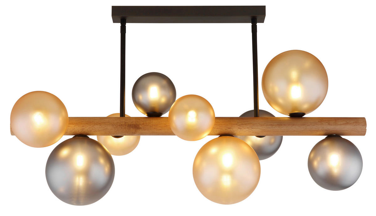 GLOBO LED-Deckenleuchte amber Rauch dunkelbraun Holz Glas Metall B/H/L: ca. 29x45x78 cm 9 Brennstellen RIHA - dunkelbraun/amber (78,00/29,00/45,00cm) - GLOBO