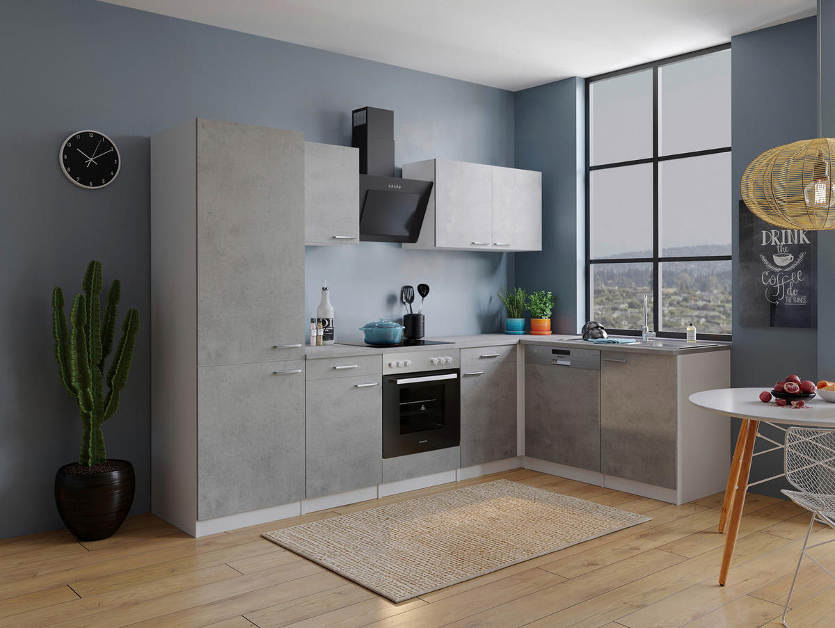 Respekta Winkelküche Malia Beton Optik B/H/T: ca. 280x200x172 cm Malia - Beton/weiß (280,00/200,00/172,00cm) - Respekta