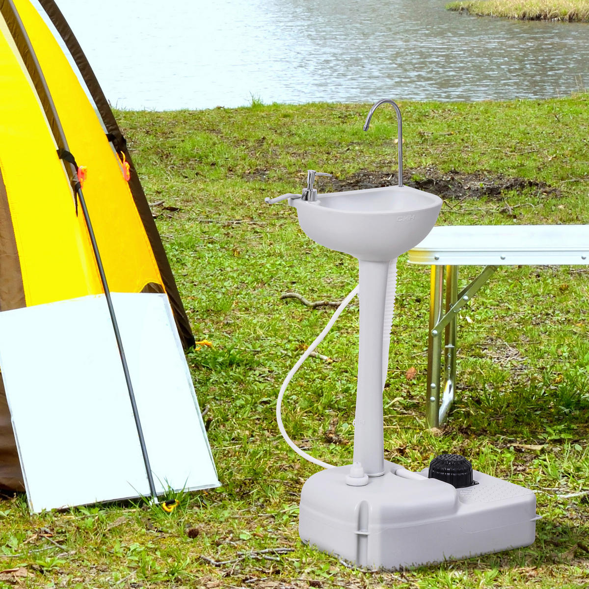 Outsunny Campingartikel B/H/L: ca. 33,5x51x103 cm Camping_Waschbecken - hellgrau (103,00/33,50/51,00cm) - Outsunny