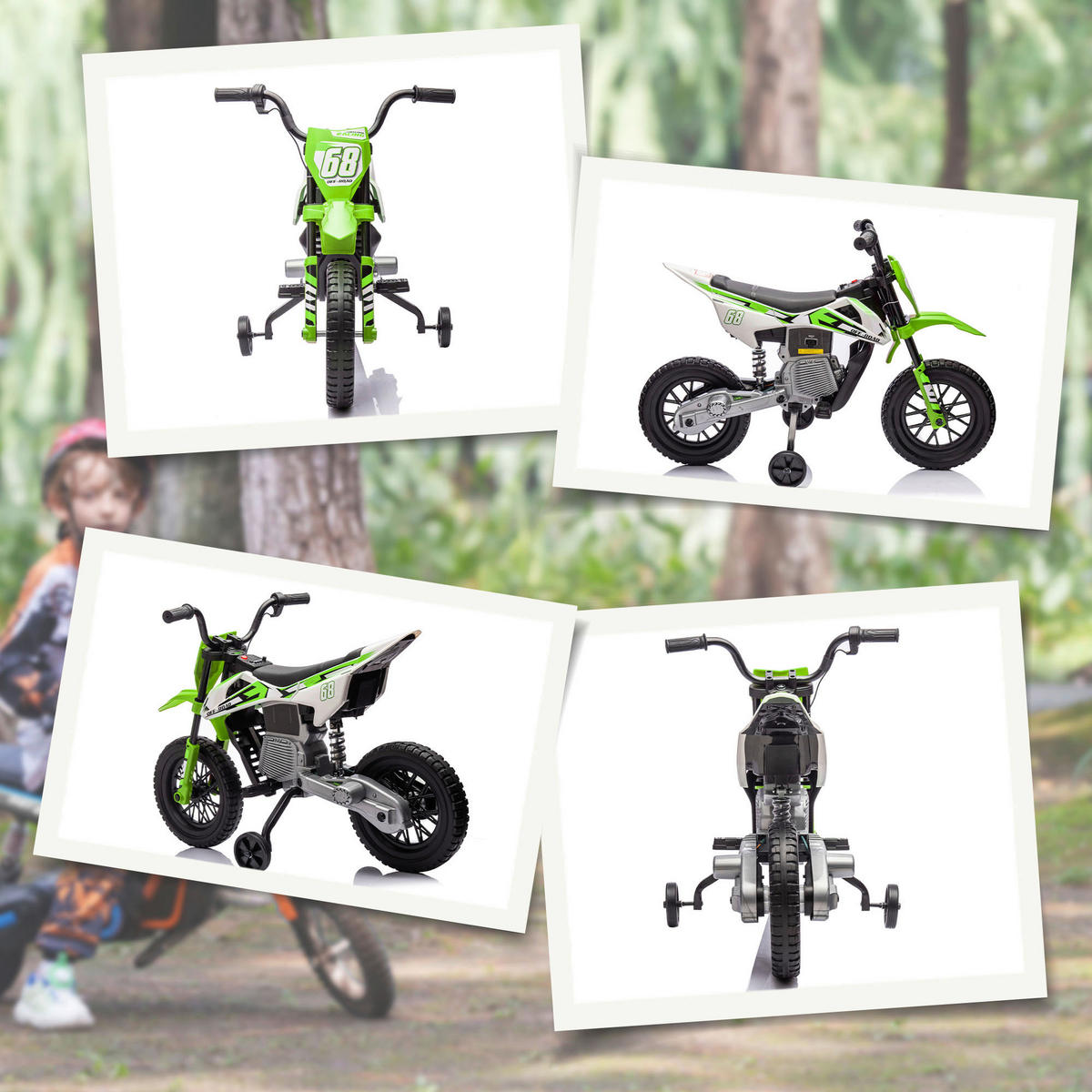 AIYAPLAY Kinder-Elektromotorrad grün B/H/L: ca. 56x70x107 cm Kinder-Elektromotorrad - grün (107,00/56,00/70,00cm) - AIYAPLAY