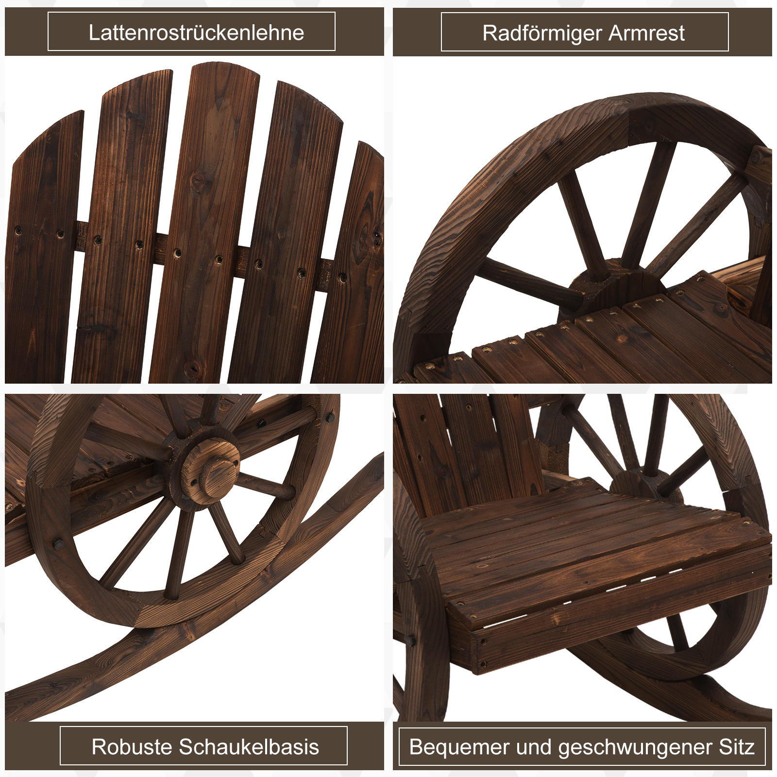 Outsunny Schaukelstuhl dunkelbraun Holz B/H/L: ca. 68x97x88 cm Schaukelstuhl - dunkelbraun (88,00/68,00/97,00cm)