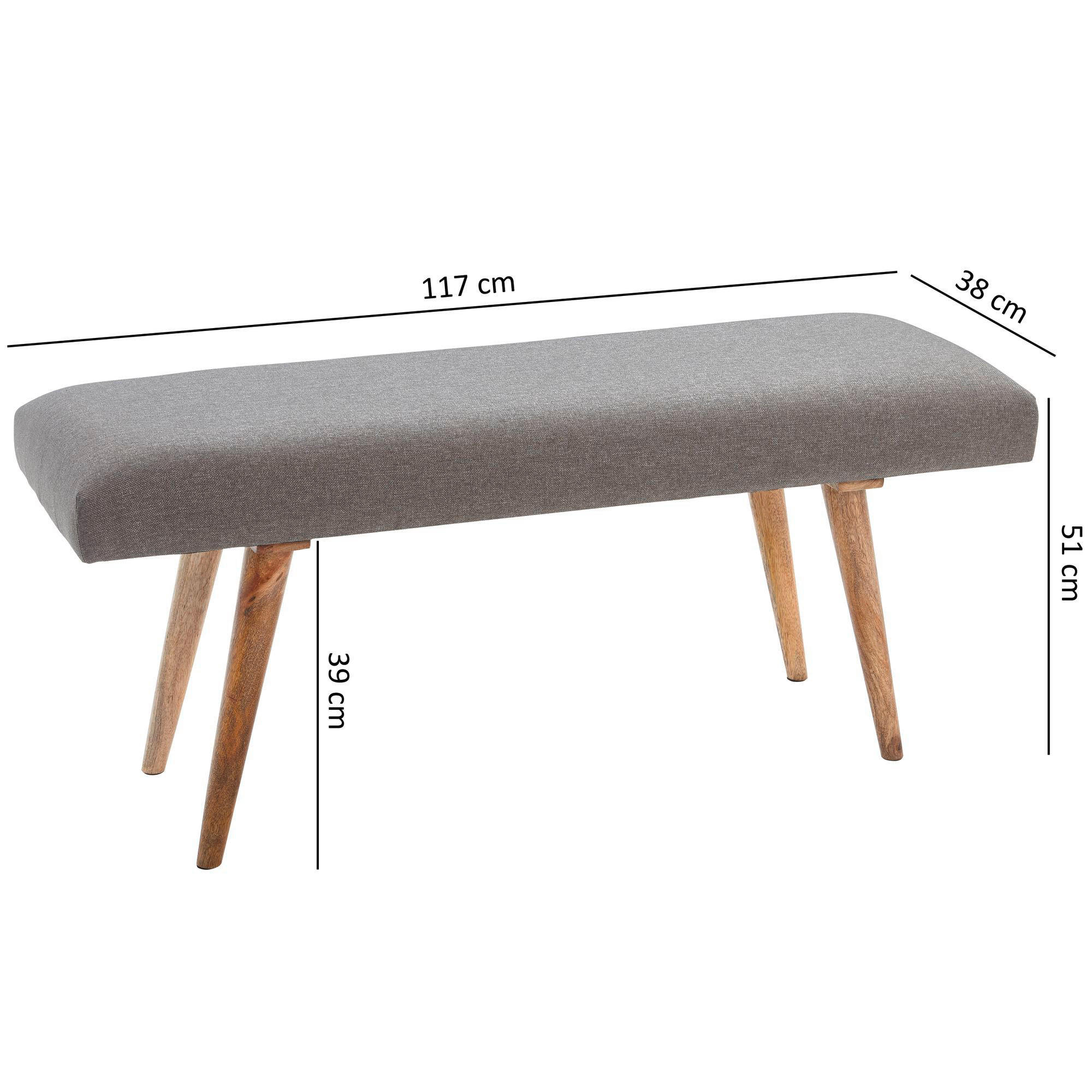 Wohnling Sitzbank grau natur Stoff Echtholz B/H/T: ca. 117x51x38 cm Sitzbank - natur/grau (117,00/51,00/38,00cm) - Wohnling