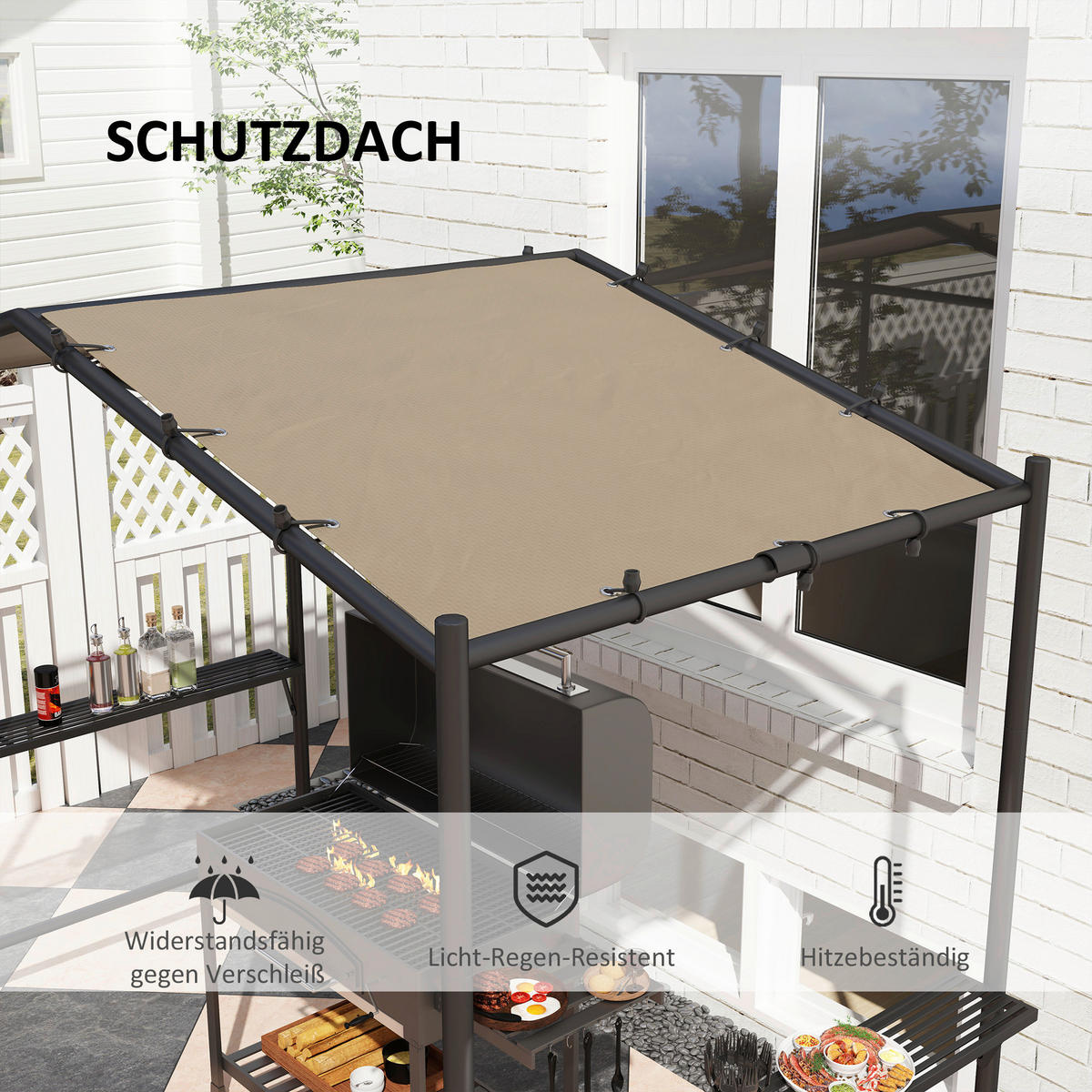 Outsunny Grillpavillon khaki Stahl B/H/L: ca. 149x230x277 cm Grillpavillon - khaki (277,00/149,00/230,00cm) - Outsunny