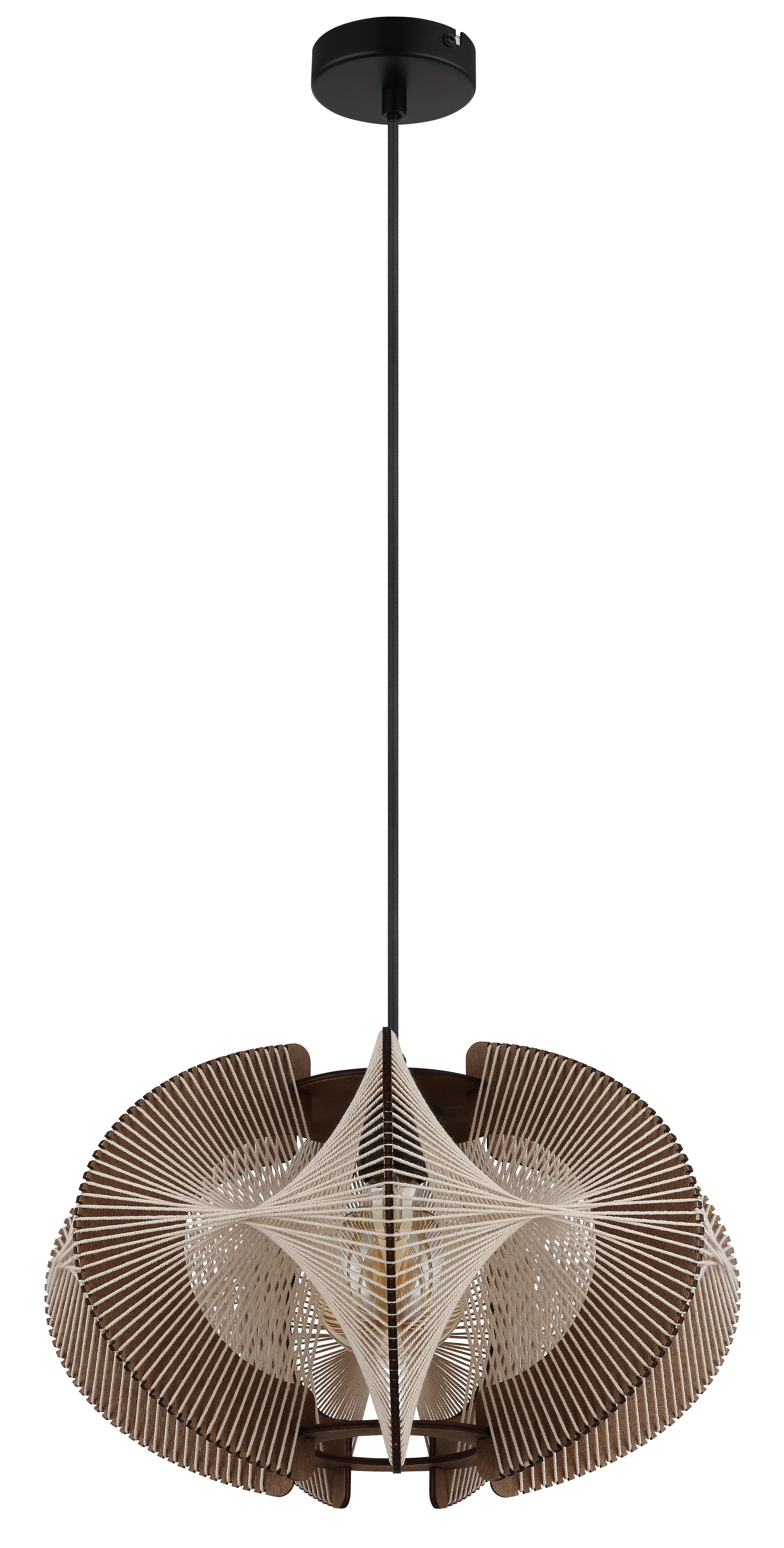GLOBO Pendelleuchte SAKURA 30534446 natur dunkelbraun schwarz MDF Metall Hanfseil H/D: ca. 150x44 cm E27 1 Brennstellen SAKURA - dunkelbraun/natur (44,00/150,00cm) - GLOBO