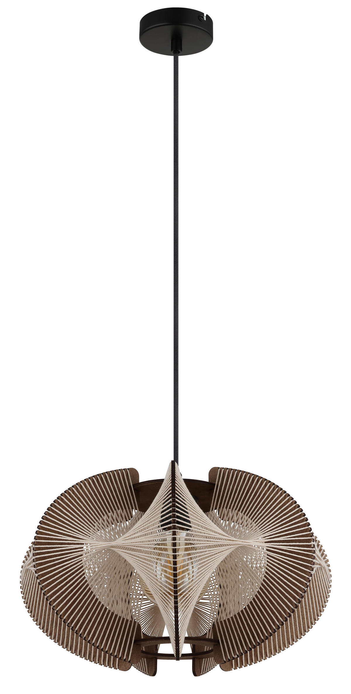 GLOBO Pendelleuchte SAKURA 30534446 natur dunkelbraun schwarz MDF Metall Hanfseil H/D: ca. 150x44 cm E27 1 Brennstellen SAKURA - dunkelbraun/natur (44,00/150,00cm) - GLOBO