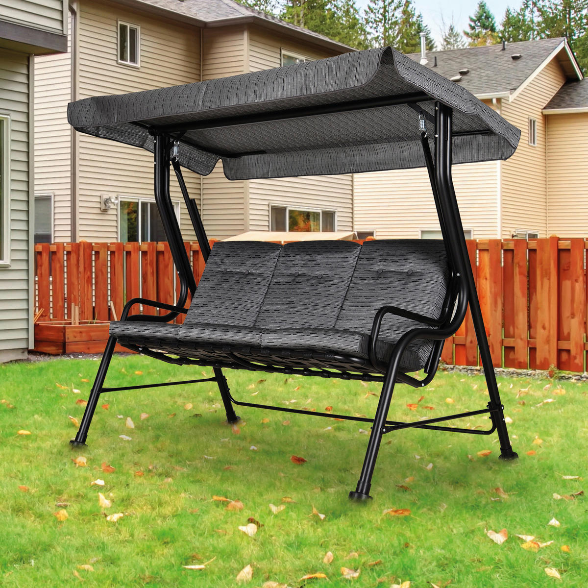 Outsunny Hollywoodschaukel schwarz Stahl B/H/T: ca. 200x170x120 cm Hollywoodschaukel_3-Sitzer - schwarz (200,00/170,00/120,00cm) - Outsunny