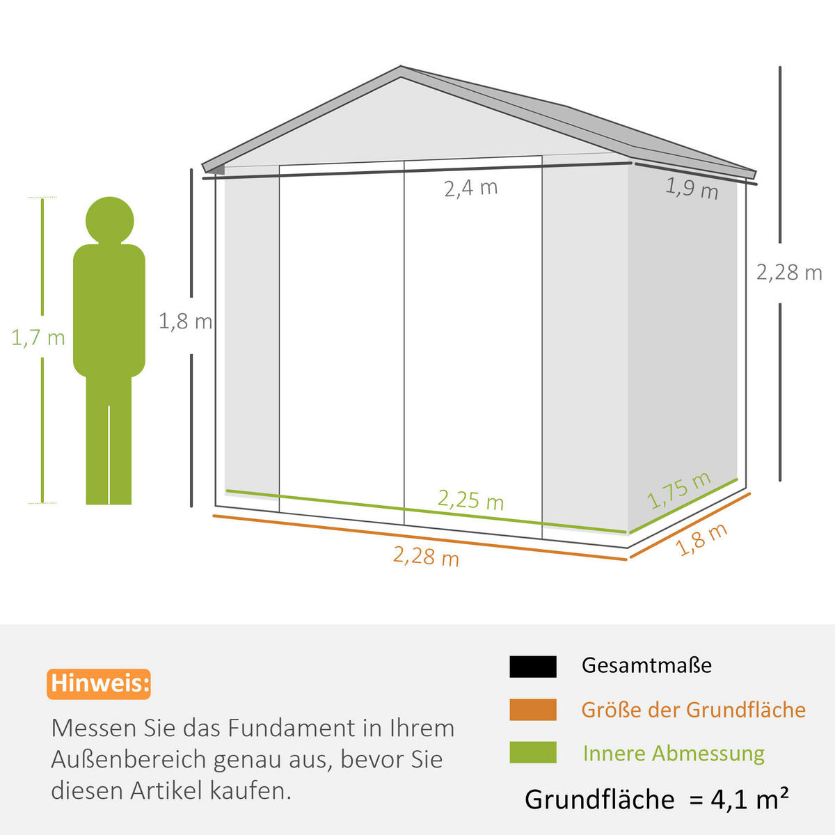 Outsunny Gerätehaus grau B/H/L: ca. 190x228x240 cm Gerätehaus - grau (240,00/190,00/228,00cm) - Outsunny