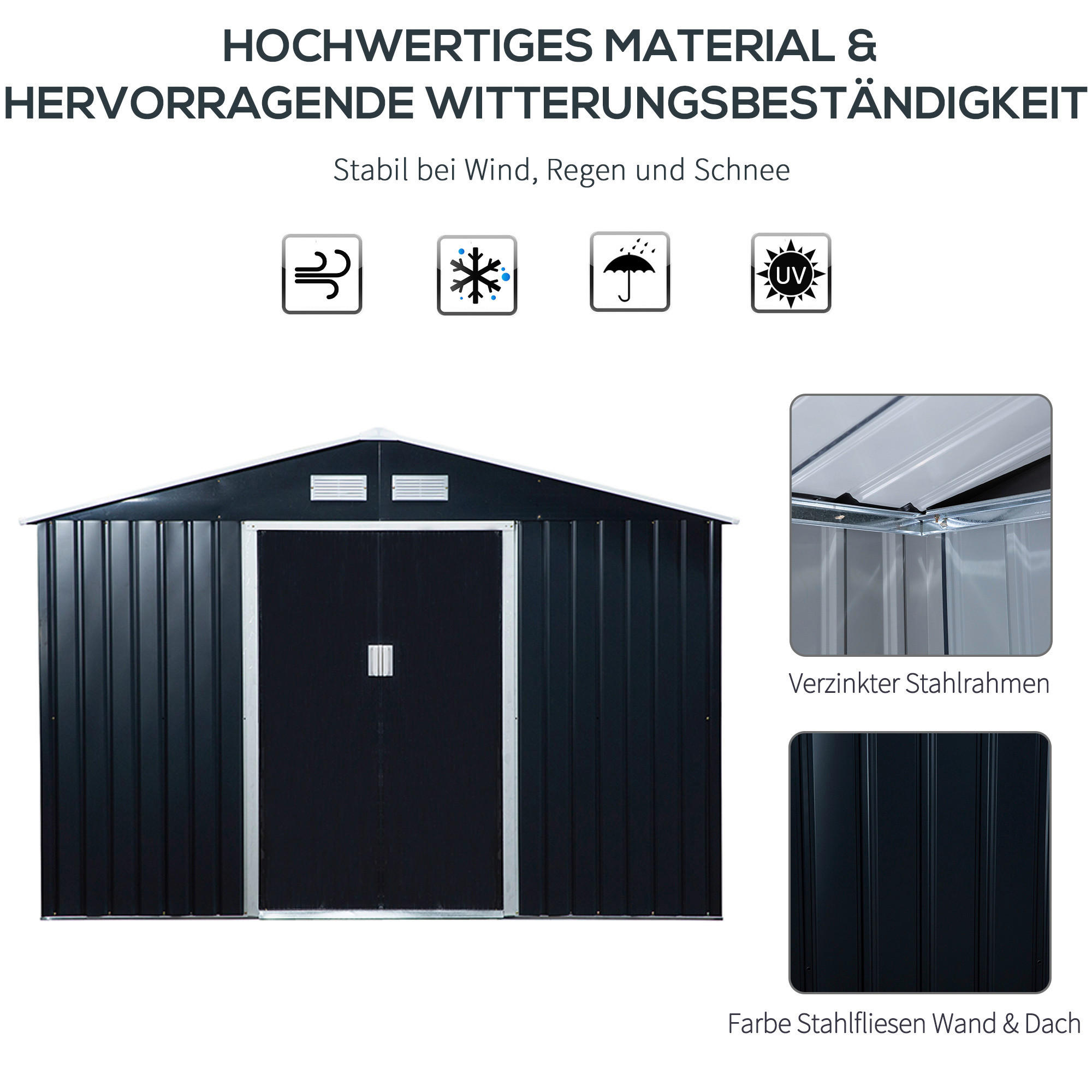 Outsunny Gartenhaus grau B/H/L: ca. 195x192x277 cm Gartenhaus - grau (277,00/195,00/192,00cm) - Outsunny
